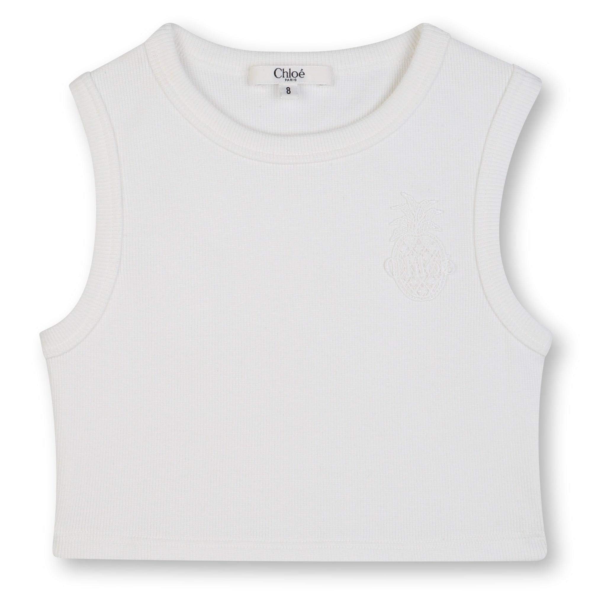 Organic Cotton Ribbed Cropped Tank Top with Embroidered Badge Chloe