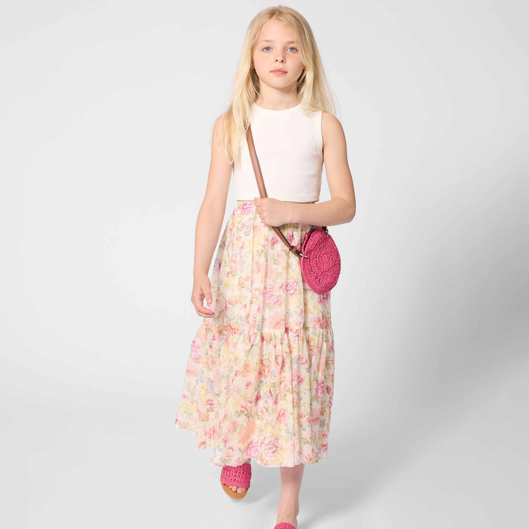 Organic Cotton Ribbed Cropped Tank Top with Embroidered Badge Chloe