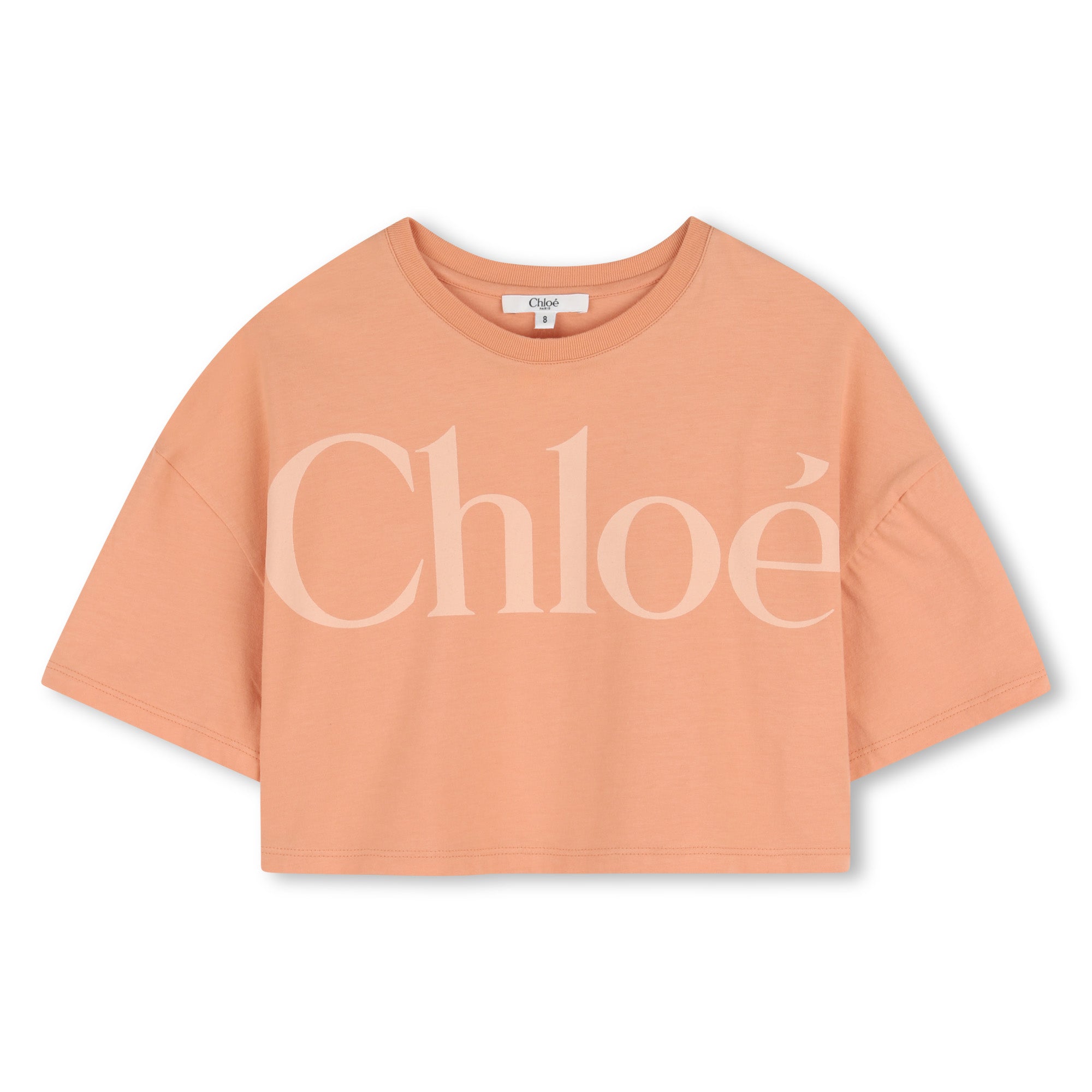 Organic Cotton Jersey Cropped Tee Shirt with Front Logo Print Chloe