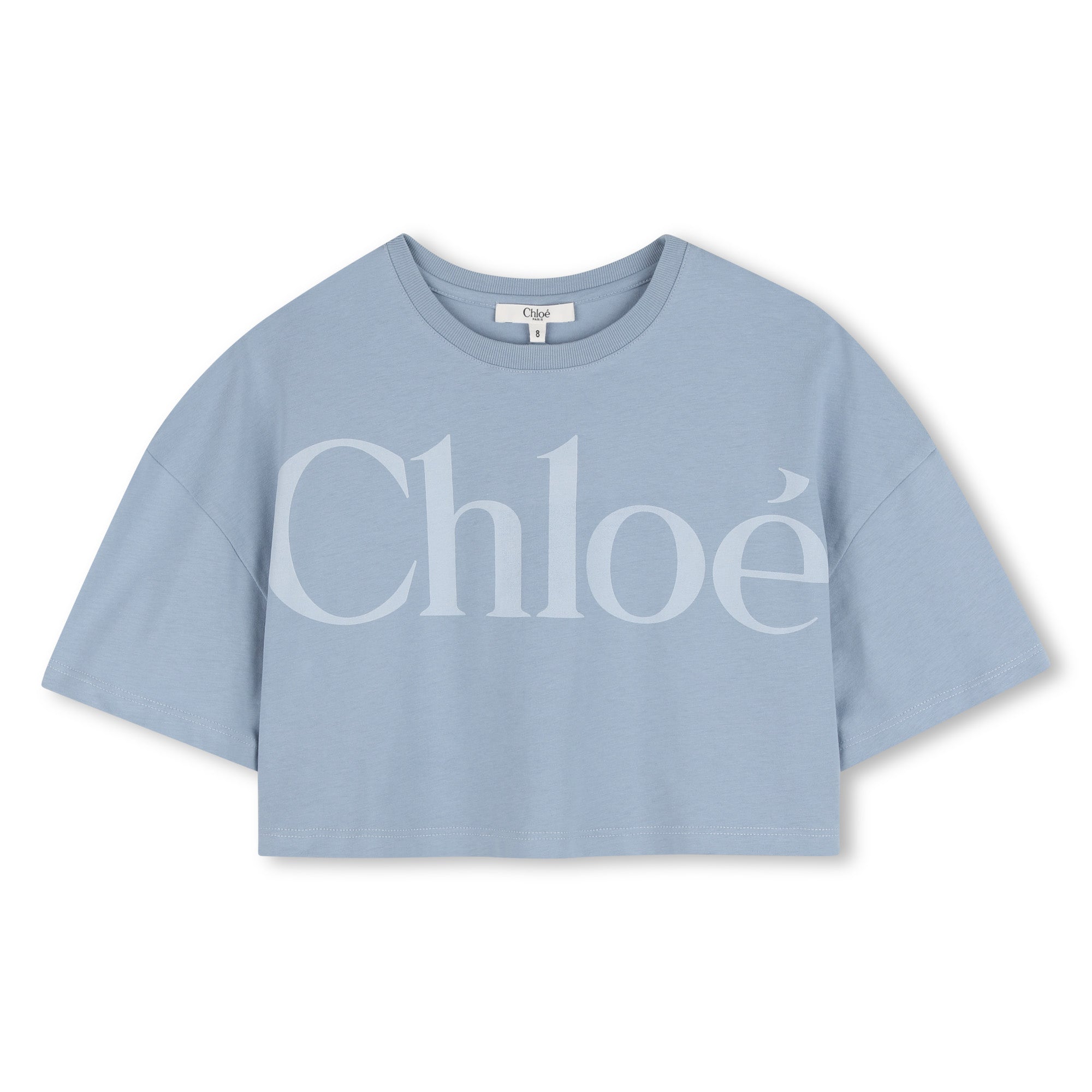 Organic Cotton Jersey Cropped Tee Shirt with Front Logo Print Chloe