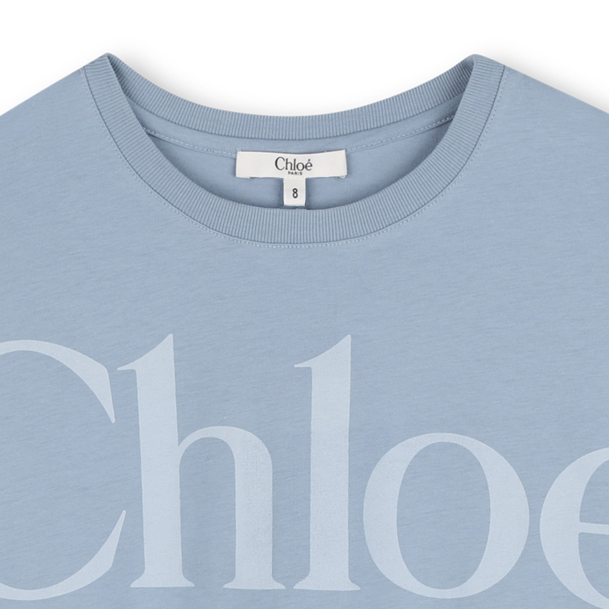 Organic Cotton Jersey Cropped Tee Shirt with Front Logo Print Chloe