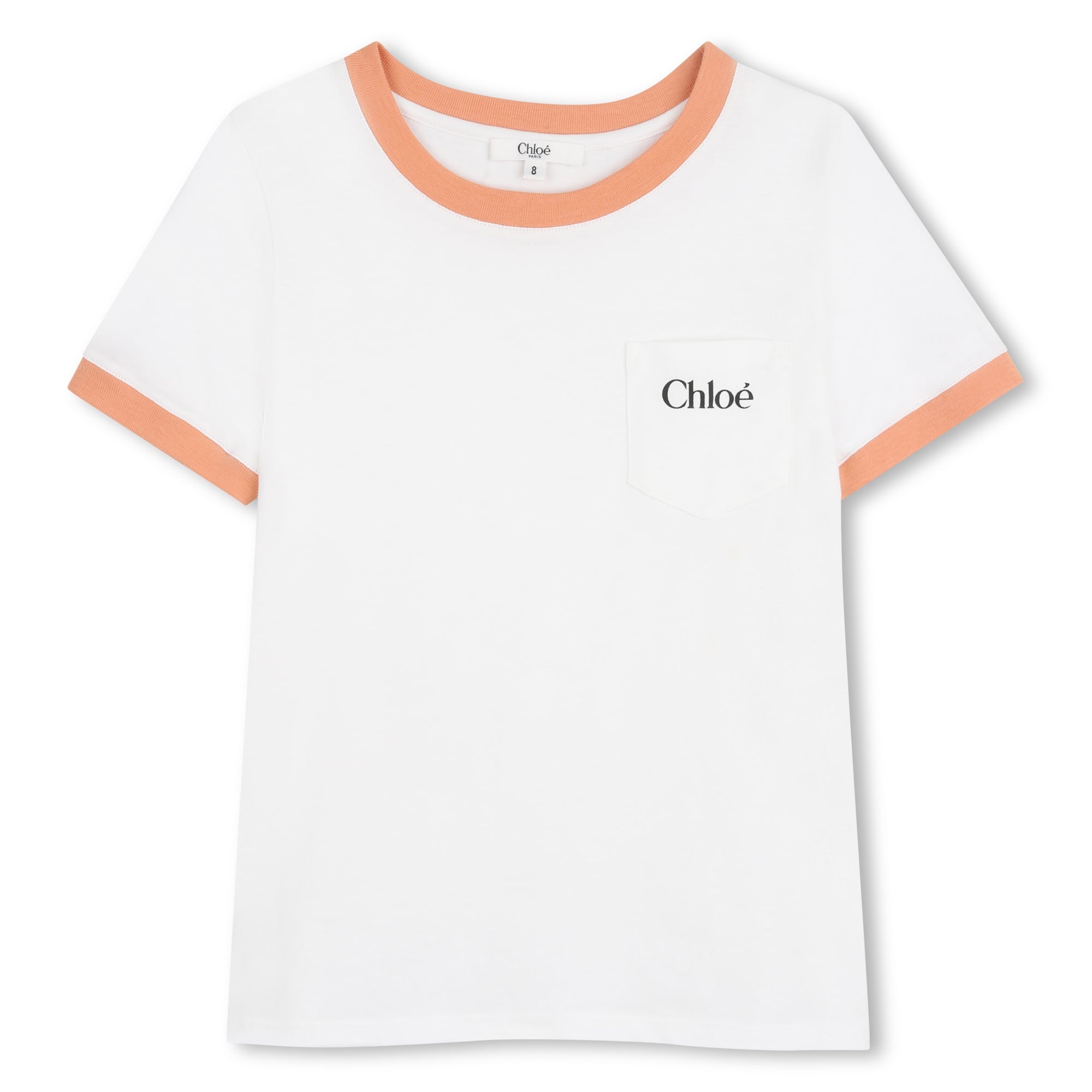 Organic Cotton Jersey Tee Shirt with Contrast Rib Collar and Pocket Chloe
