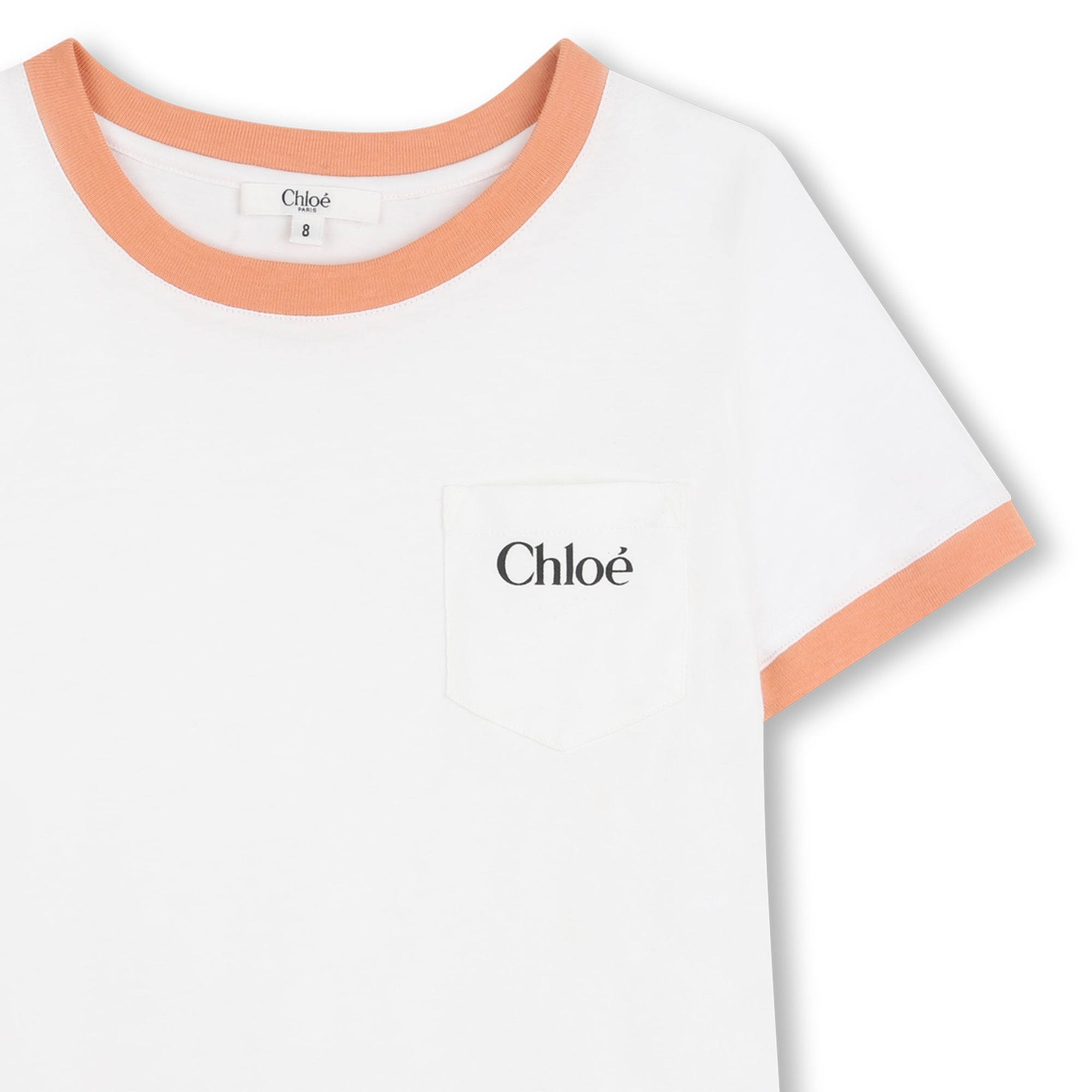 Organic Cotton Jersey Tee Shirt with Contrast Rib Collar and Pocket Chloe