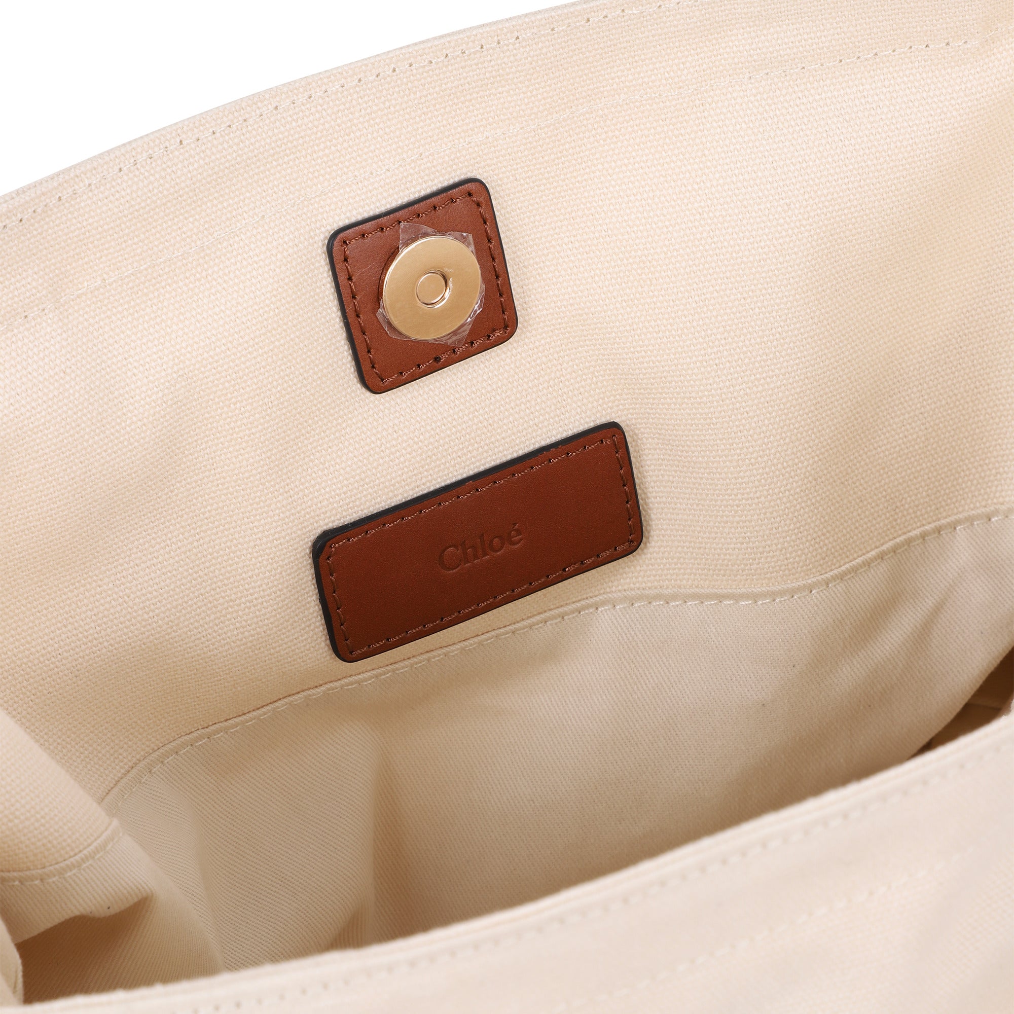 Organic Cotton Canvas Tote Bag with Leather Shoulder Strap and Front Embroidery Chloe