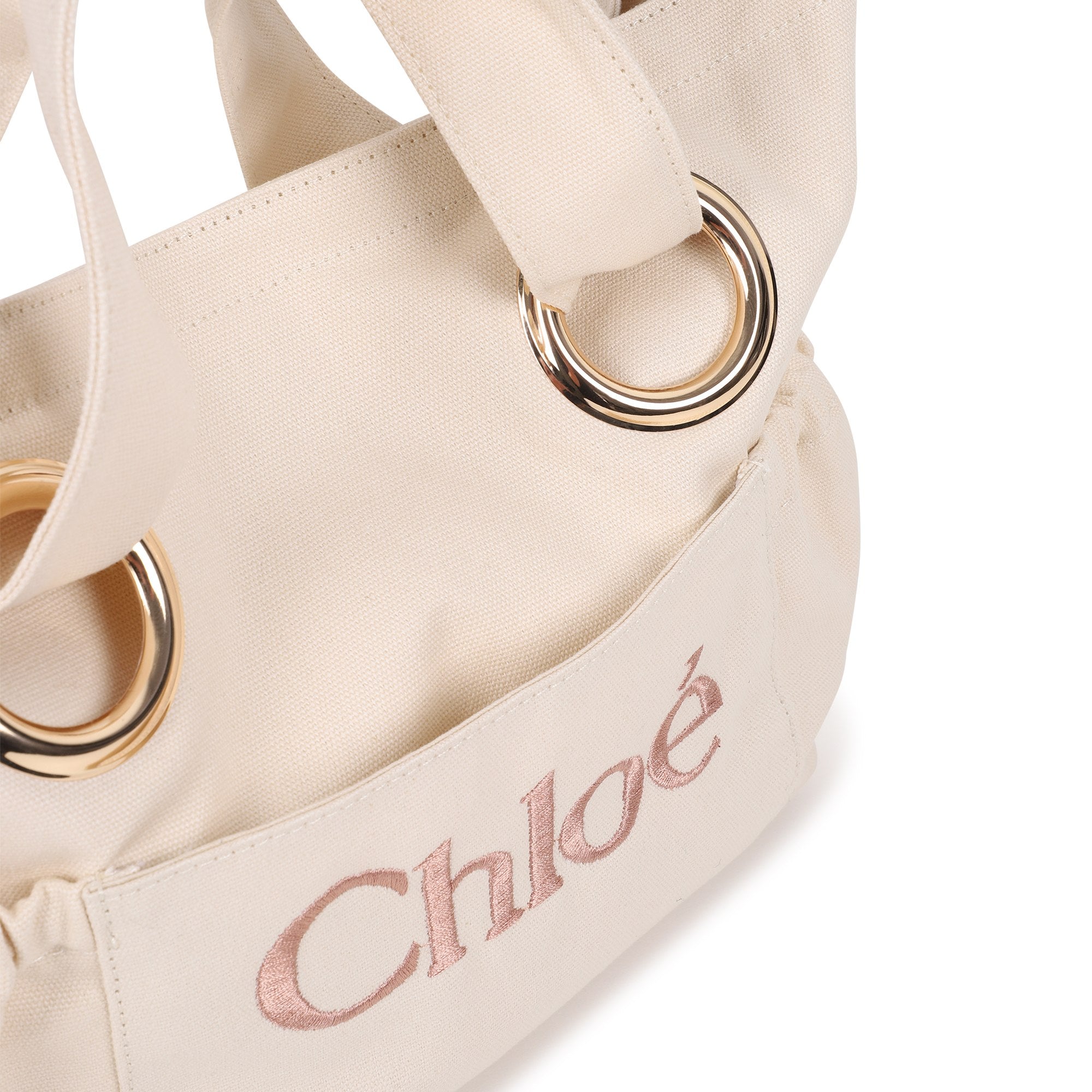 Organic Cotton Canvas Tote Bag with Leather Shoulder Strap and Front Embroidery Chloe