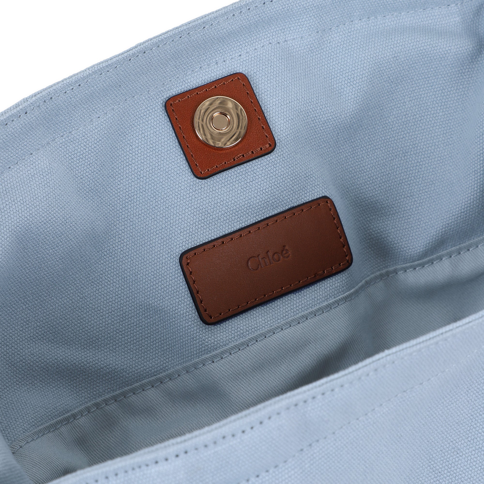 Organic Cotton Canvas Tote Bag with Leather Shoulder Strap and Front Embroidery Chloe