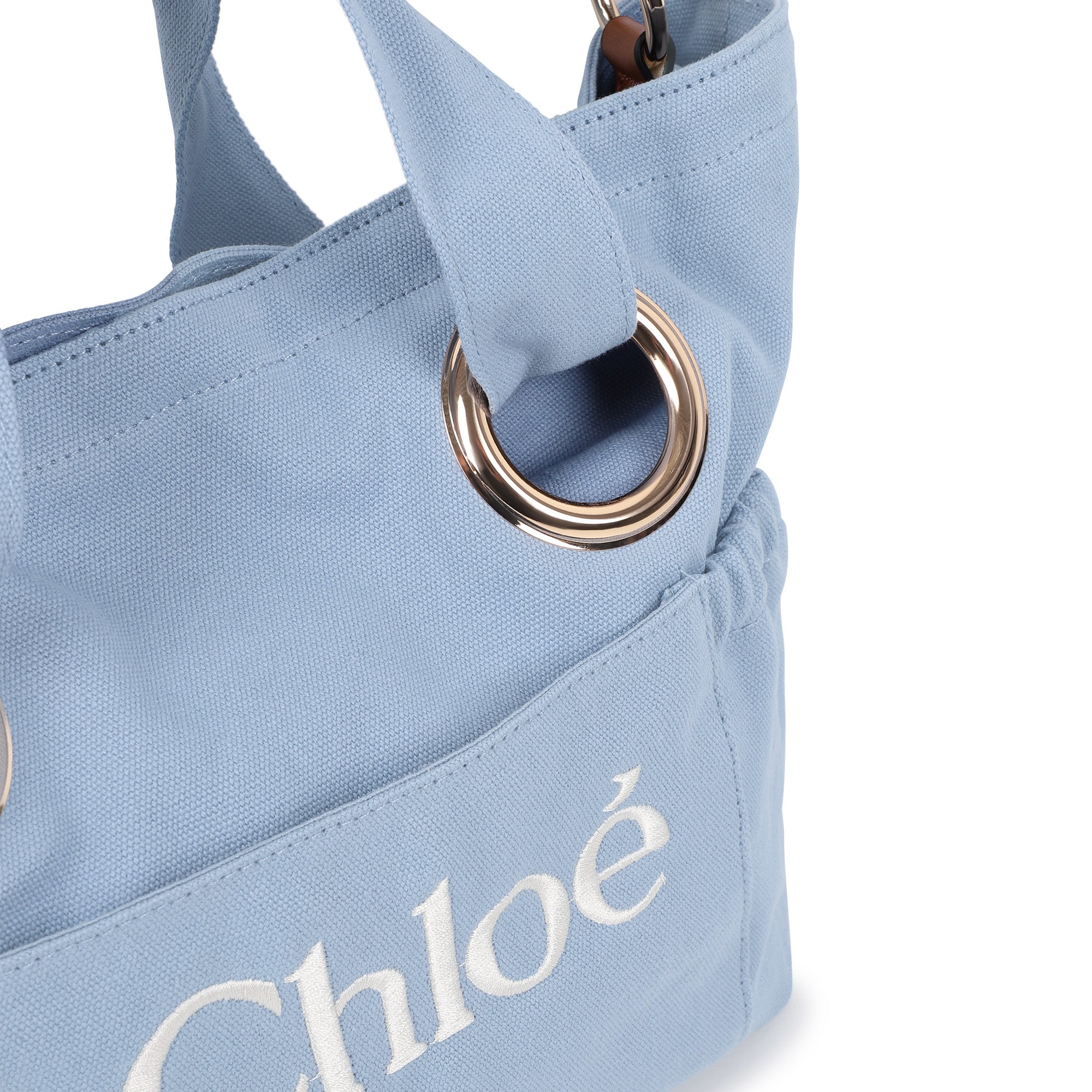 Organic Cotton Canvas Tote Bag with Leather Shoulder Strap and Front Embroidery Chloe