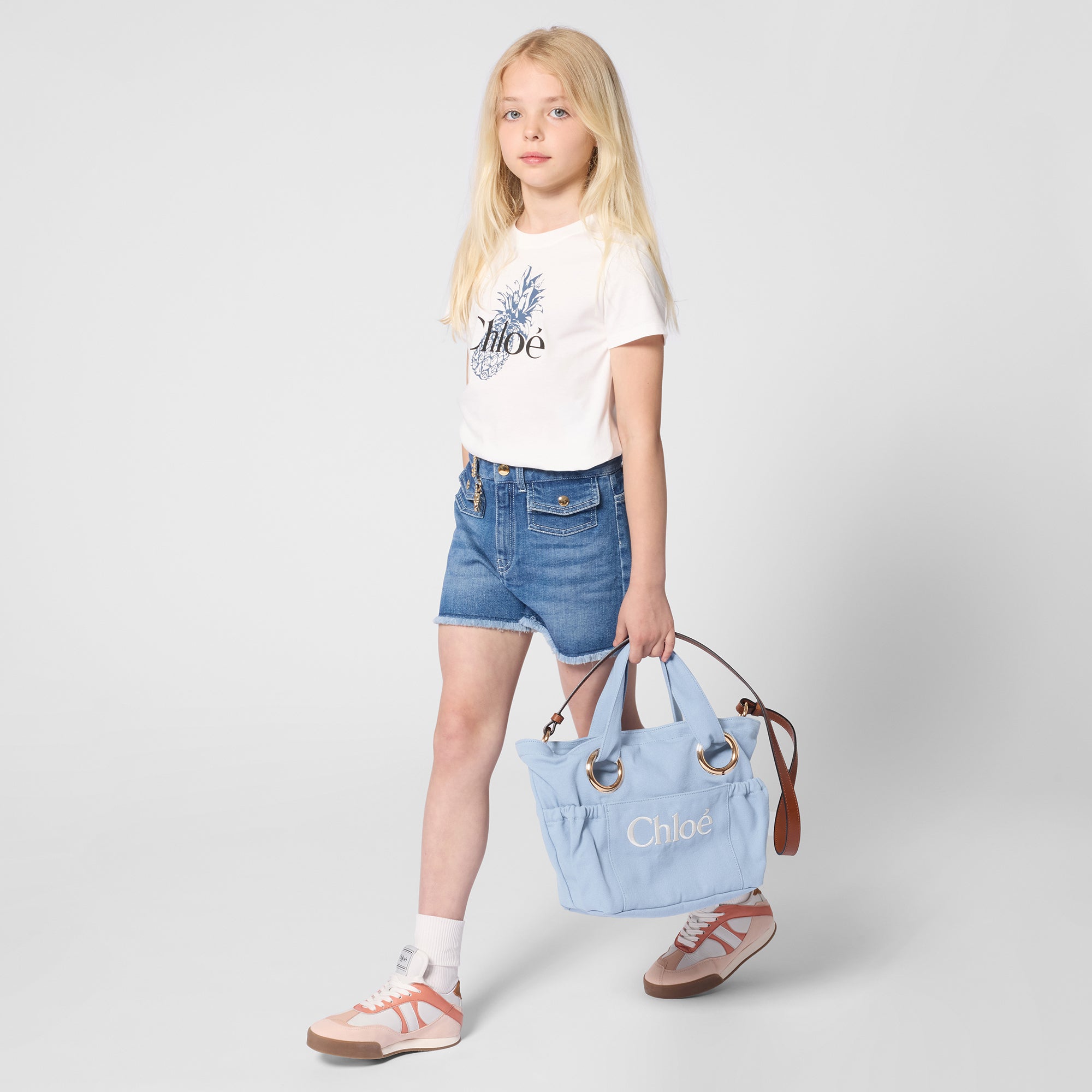 Organic Cotton Canvas Tote Bag with Leather Shoulder Strap and Front Embroidery Chloe