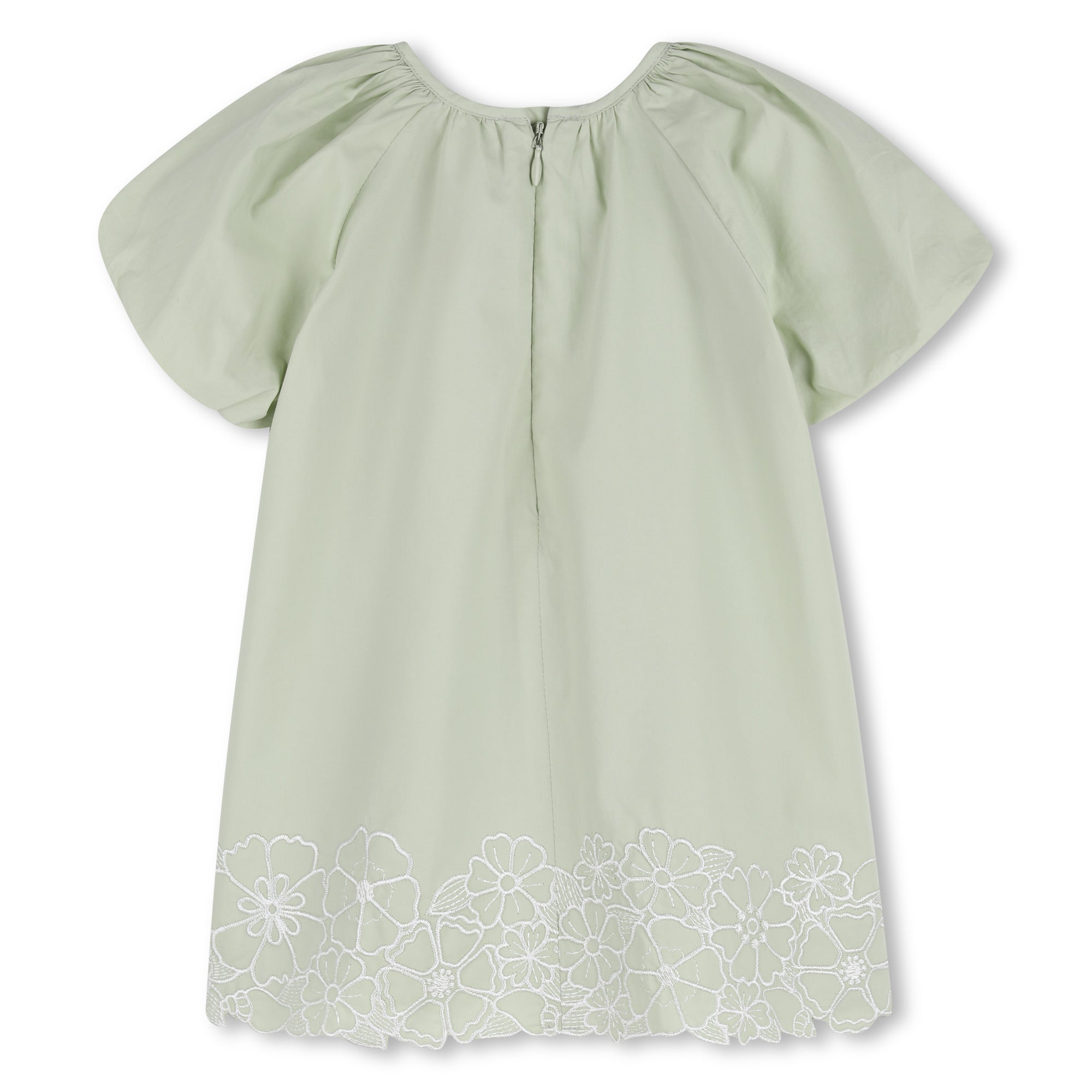 Organic Poplin Dress with Floral Embroidery and Puff Sleeves Chloe