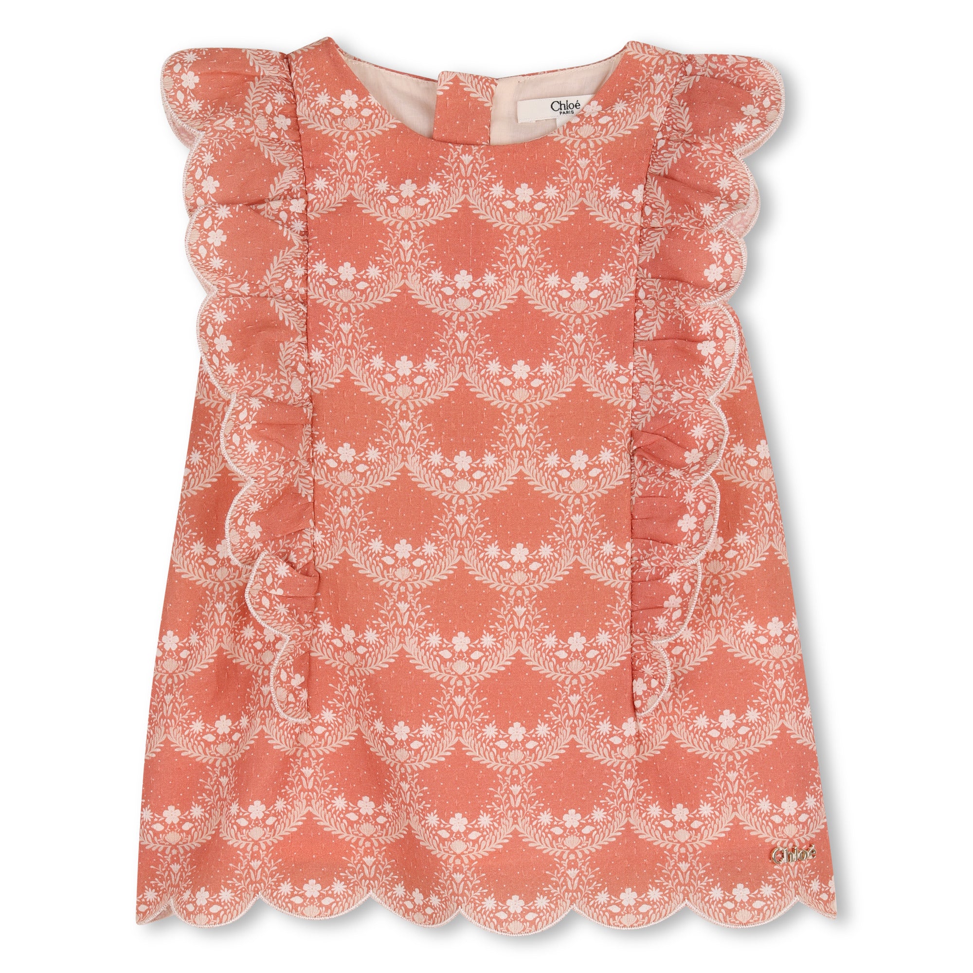 Baby Ceremony Dress And Hat Set, Organic Cotton, Jacquard Dots, Scalloped Hem Chloe