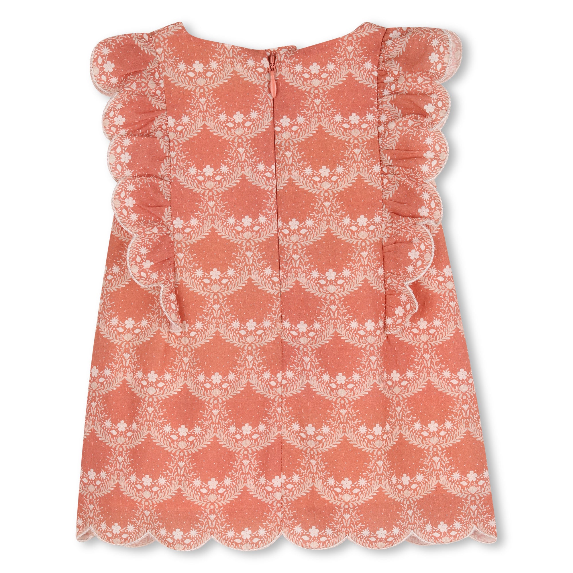 Baby Ceremony Dress And Hat Set, Organic Cotton, Jacquard Dots, Scalloped Hem Chloe