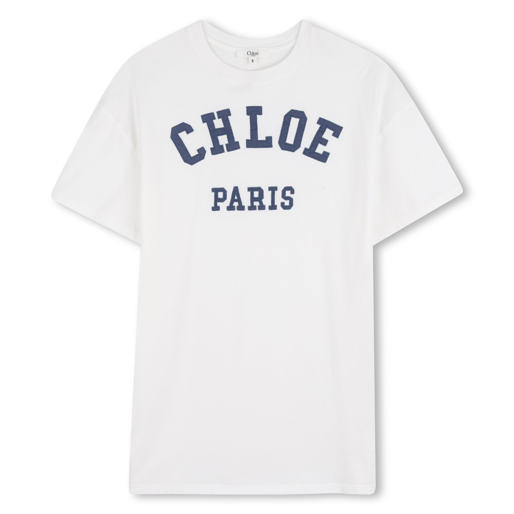 Girls Paris Applique Organic Cotton Dress in White Chloe