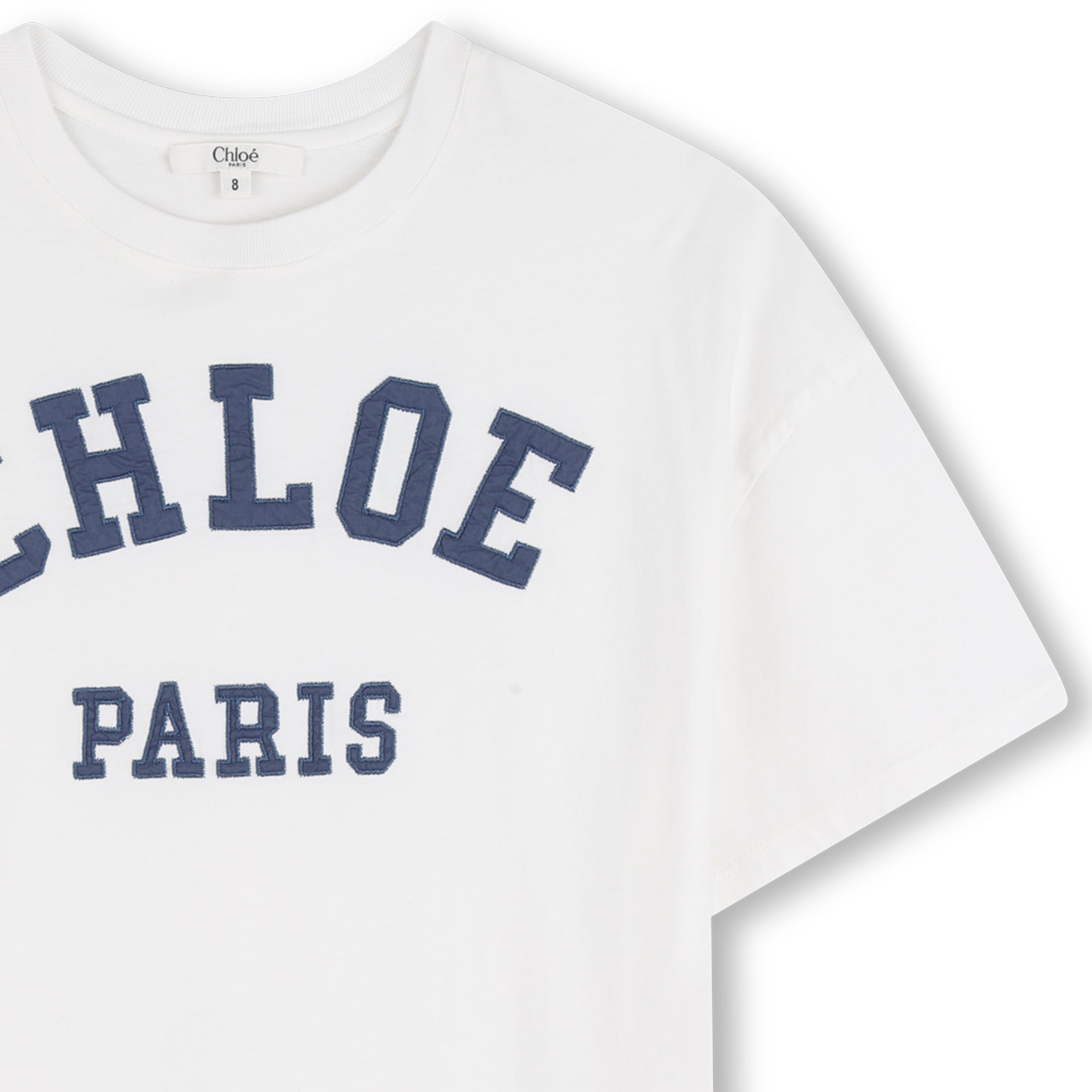 Girls Paris Applique Organic Cotton Dress in White Chloe