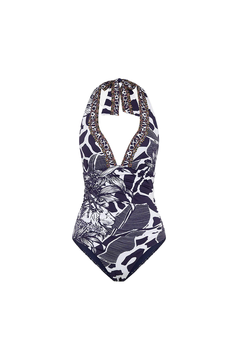 Wheres Your Head At Halter One Piece With Gathering