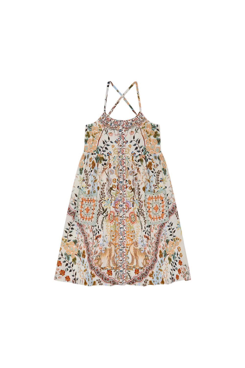Heirloom Strappy Midi Dress with Crochet Pockets