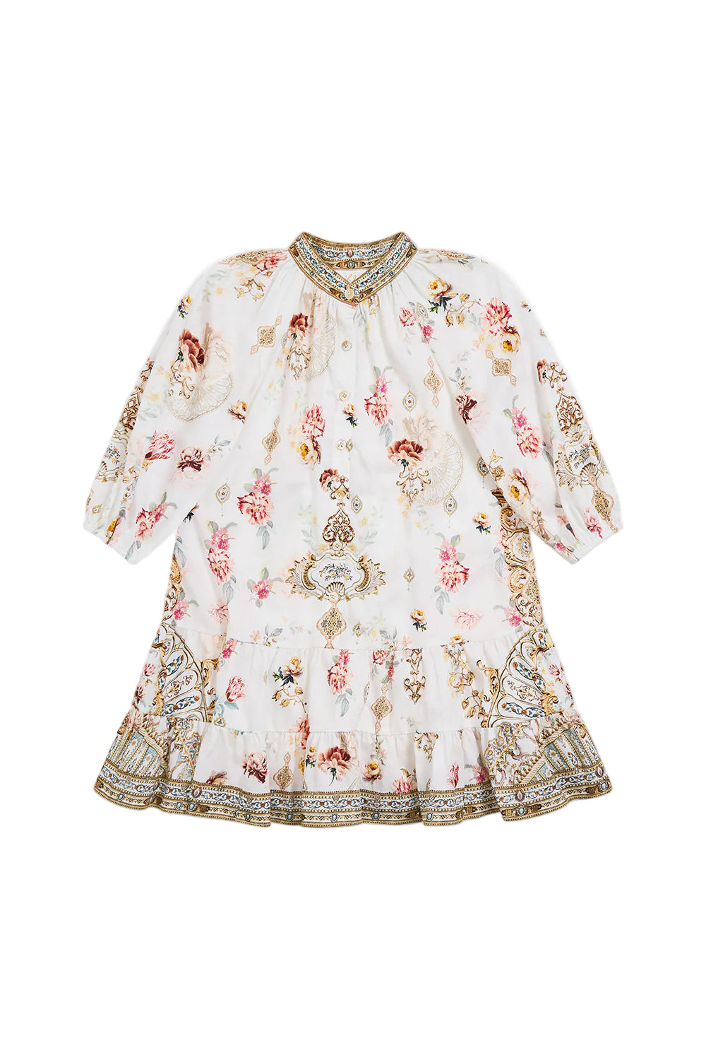 Ottoman Dynasty Kids Shirt Mini Dress With Puff Sleeve