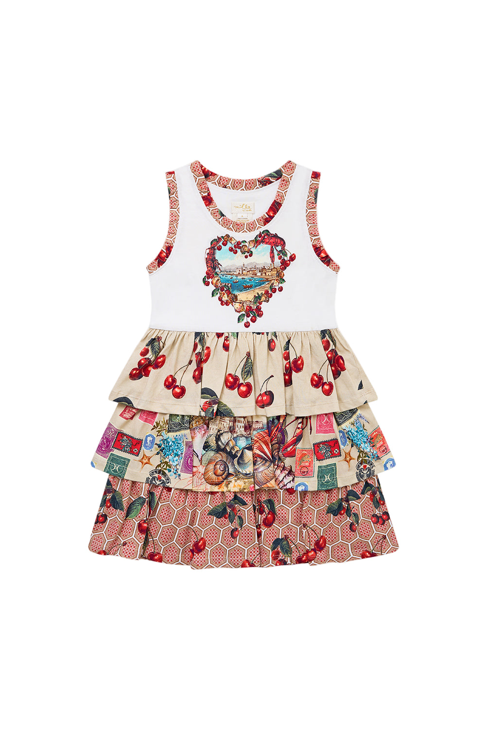 Notes From The Road Kids Tank Mini Dress With Woven Layered Skirt