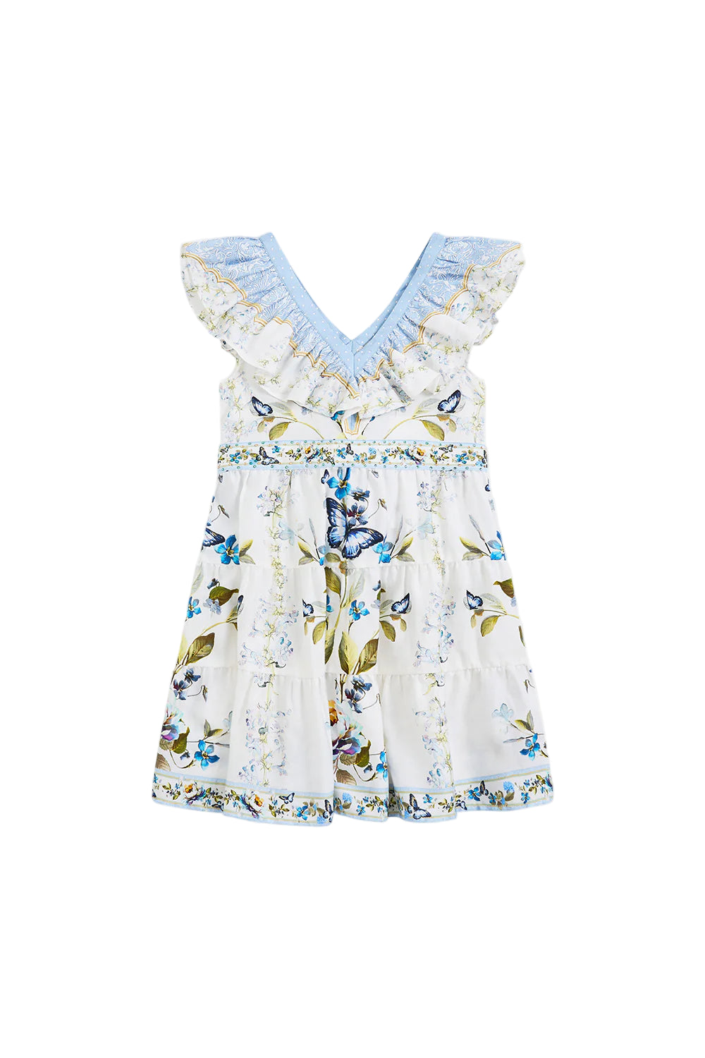 Botanical Ballads Kids Tiered Mini Dress With Frill Neck Camilla