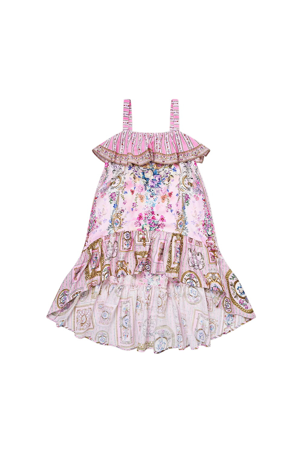 Palatial Pastels Kids Wide Strap High Low Dress With Frills Camilla
