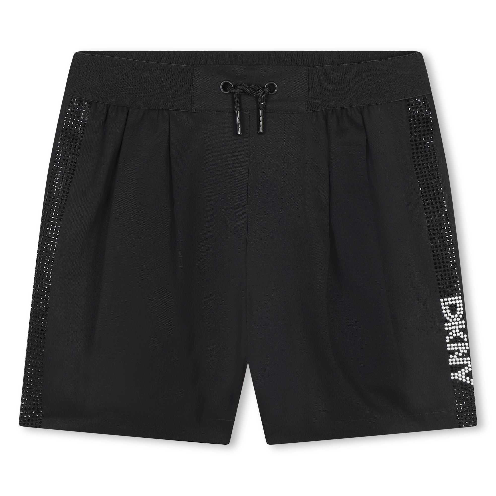 Black Cotton Twill Shorts with Rhinestone Side Bands DKNY
