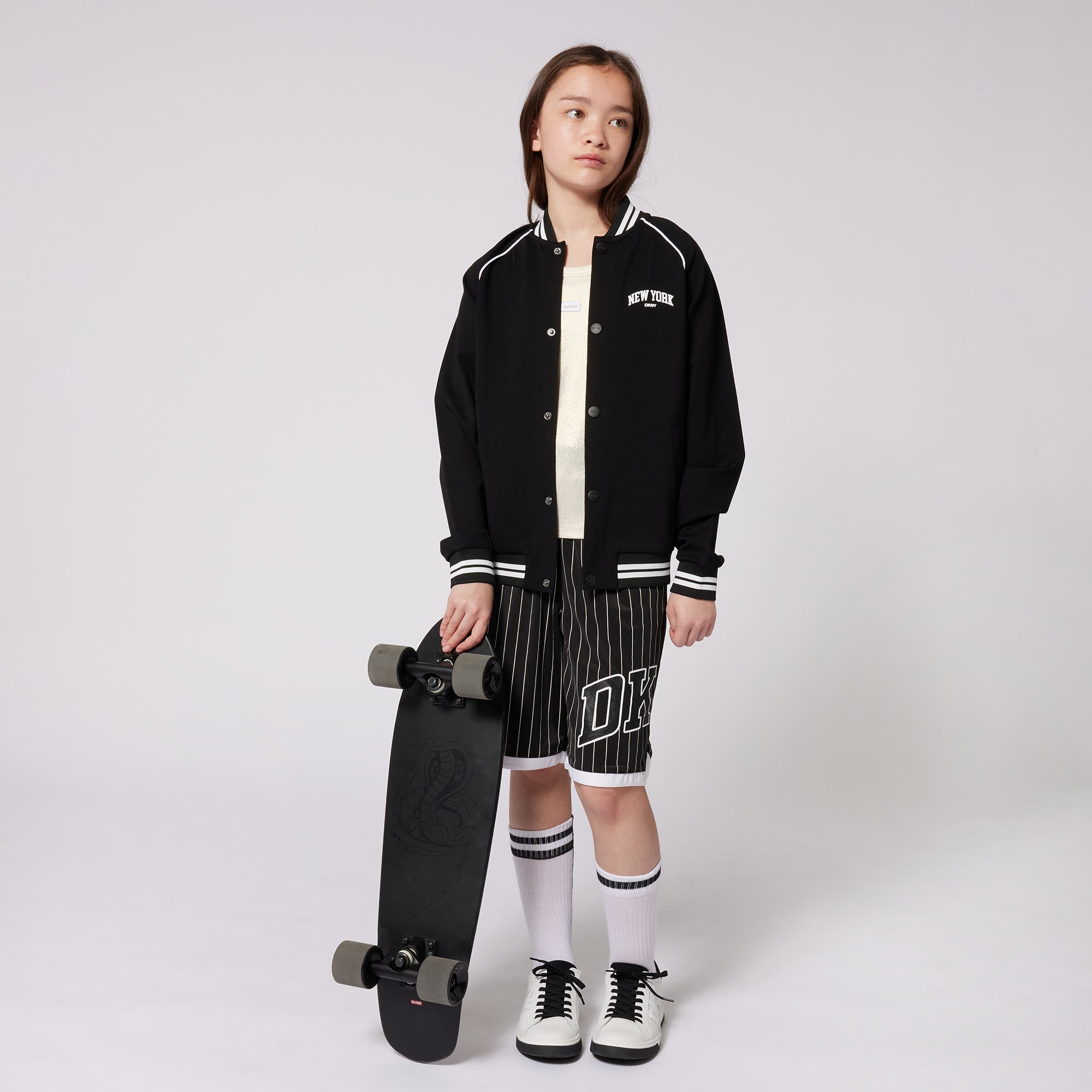 Varsity-Style Bomber Jacket with Contrast Detailing DKNY