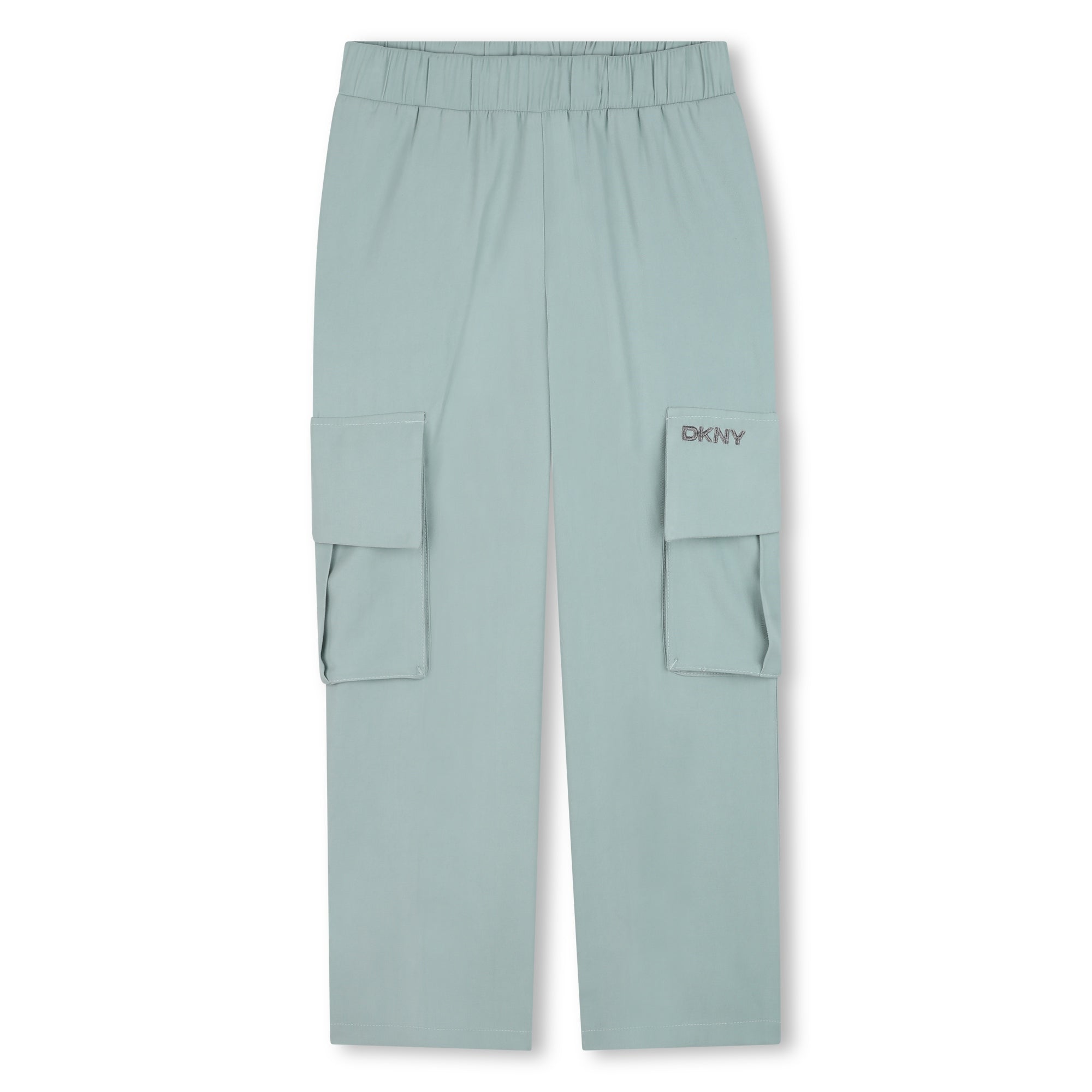 Wide-Leg Twill Trousers with Elasticated Waist and Silver Embroidery DKNY