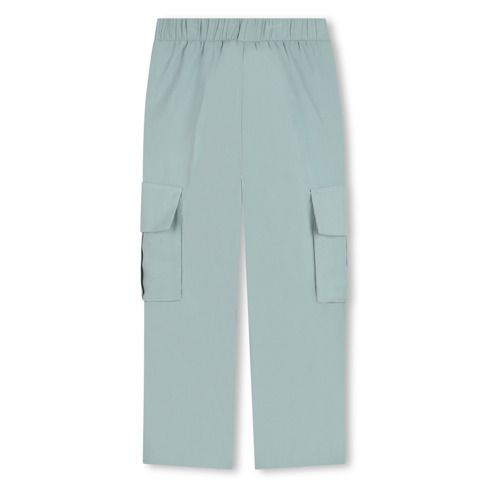 Wide-Leg Twill Trousers with Elasticated Waist and Silver Embroidery