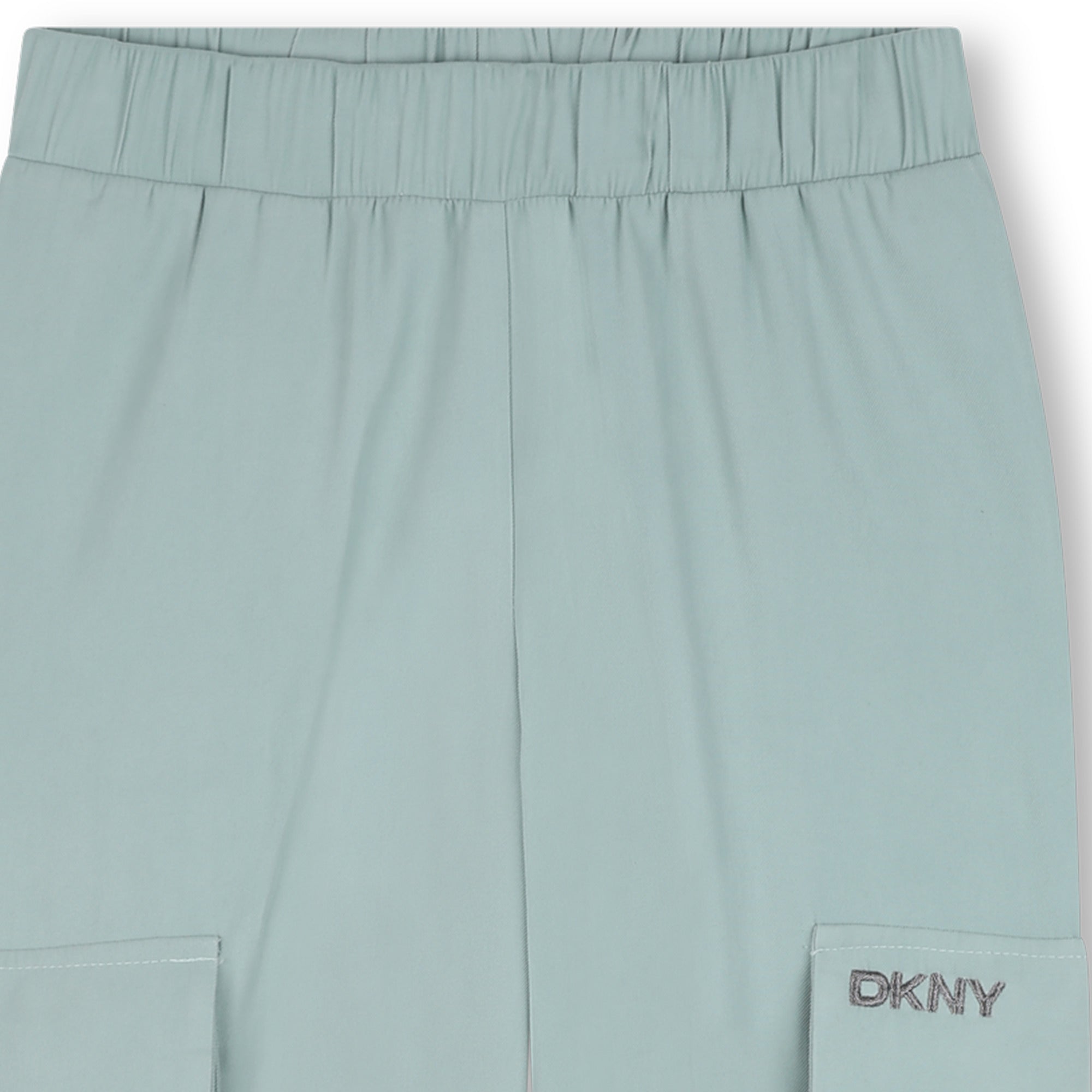 Wide-Leg Twill Trousers with Elasticated Waist and Silver Embroidery DKNY
