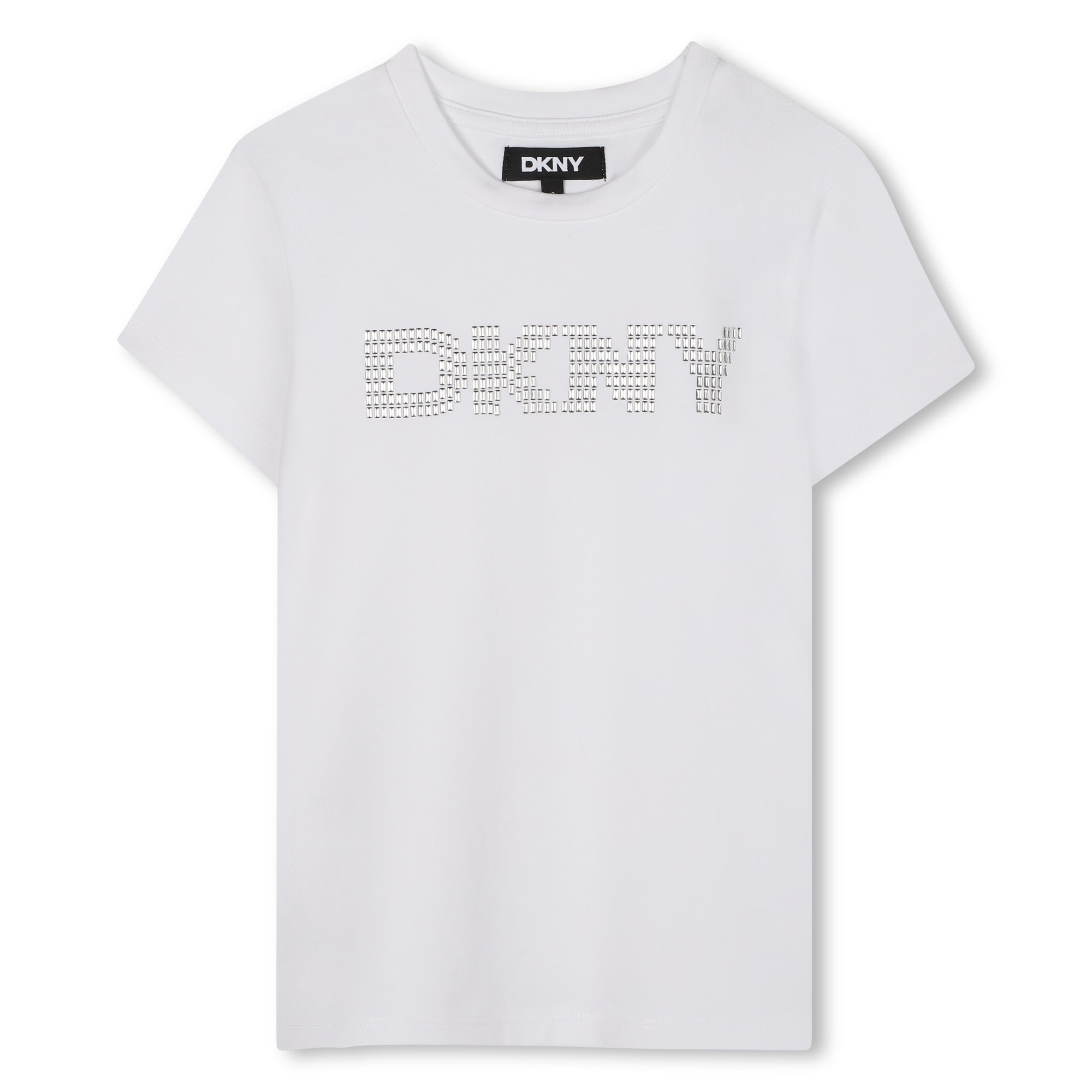 Studded Logo Stretch Cotton T-Shirt for Girls DKNY