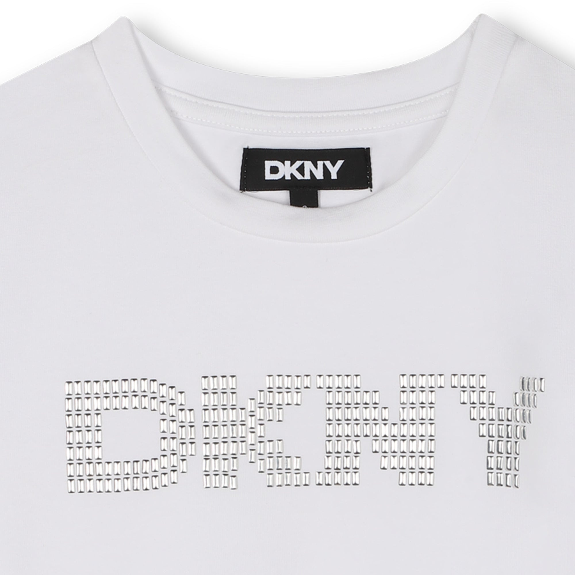 Studded Logo Stretch Cotton T-Shirt for Girls DKNY