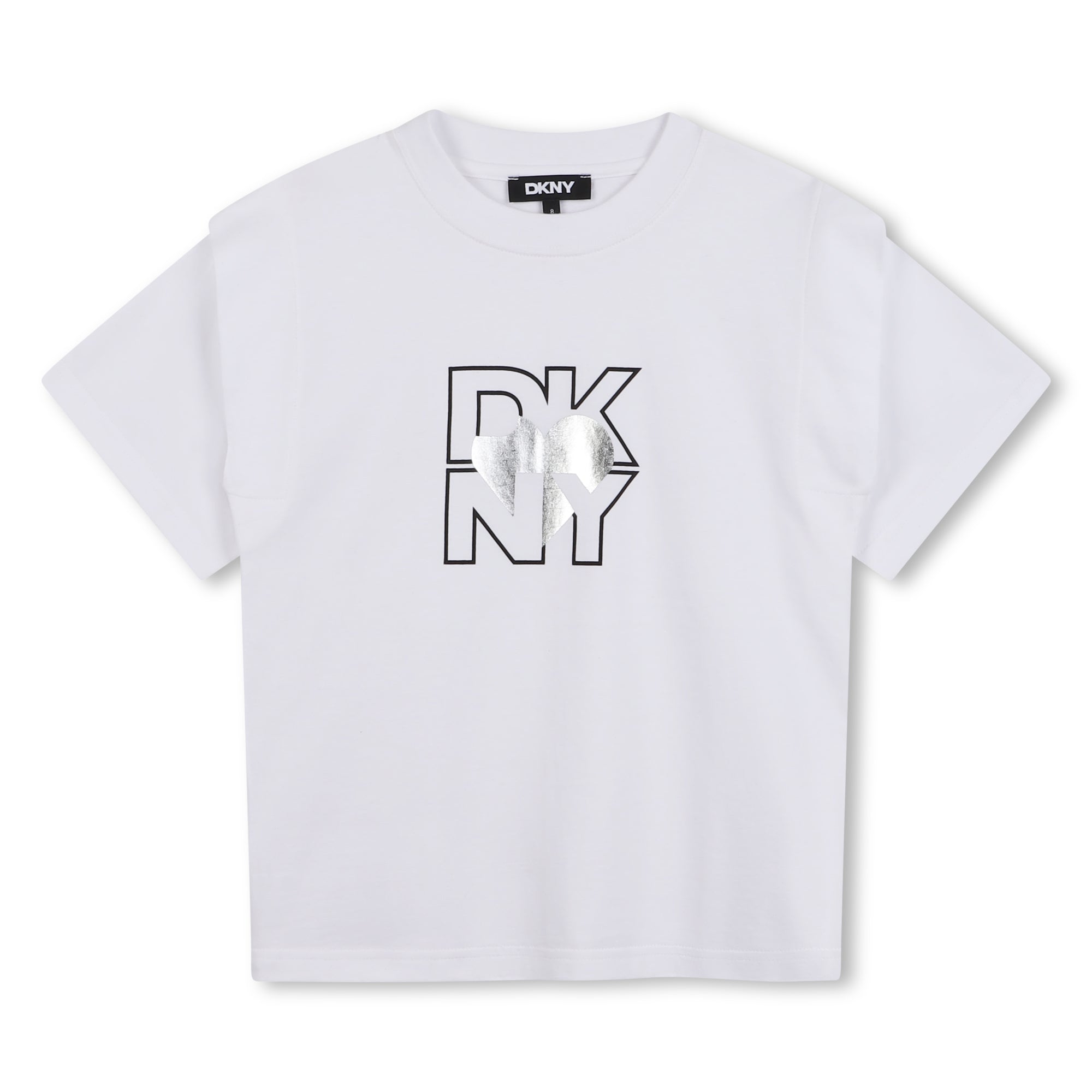 Organic Cotton Short Sleeve T-Shirt with Heart of NY Logo and 2-in-1 Sleeves DKNY
