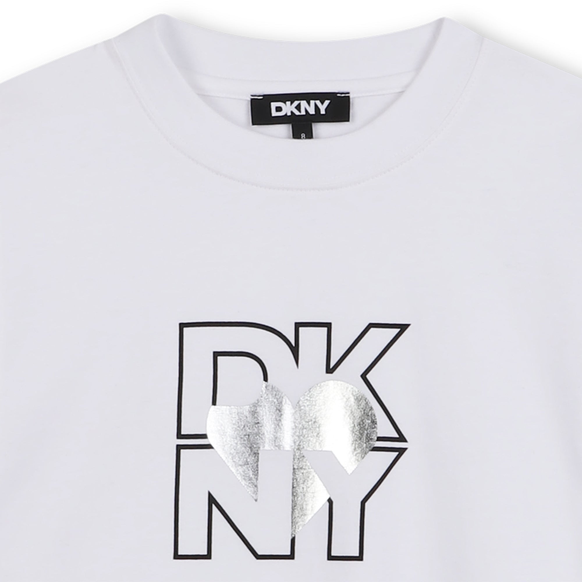 Organic Cotton Short Sleeve T-Shirt with Heart of NY Logo and 2-in-1 Sleeves DKNY