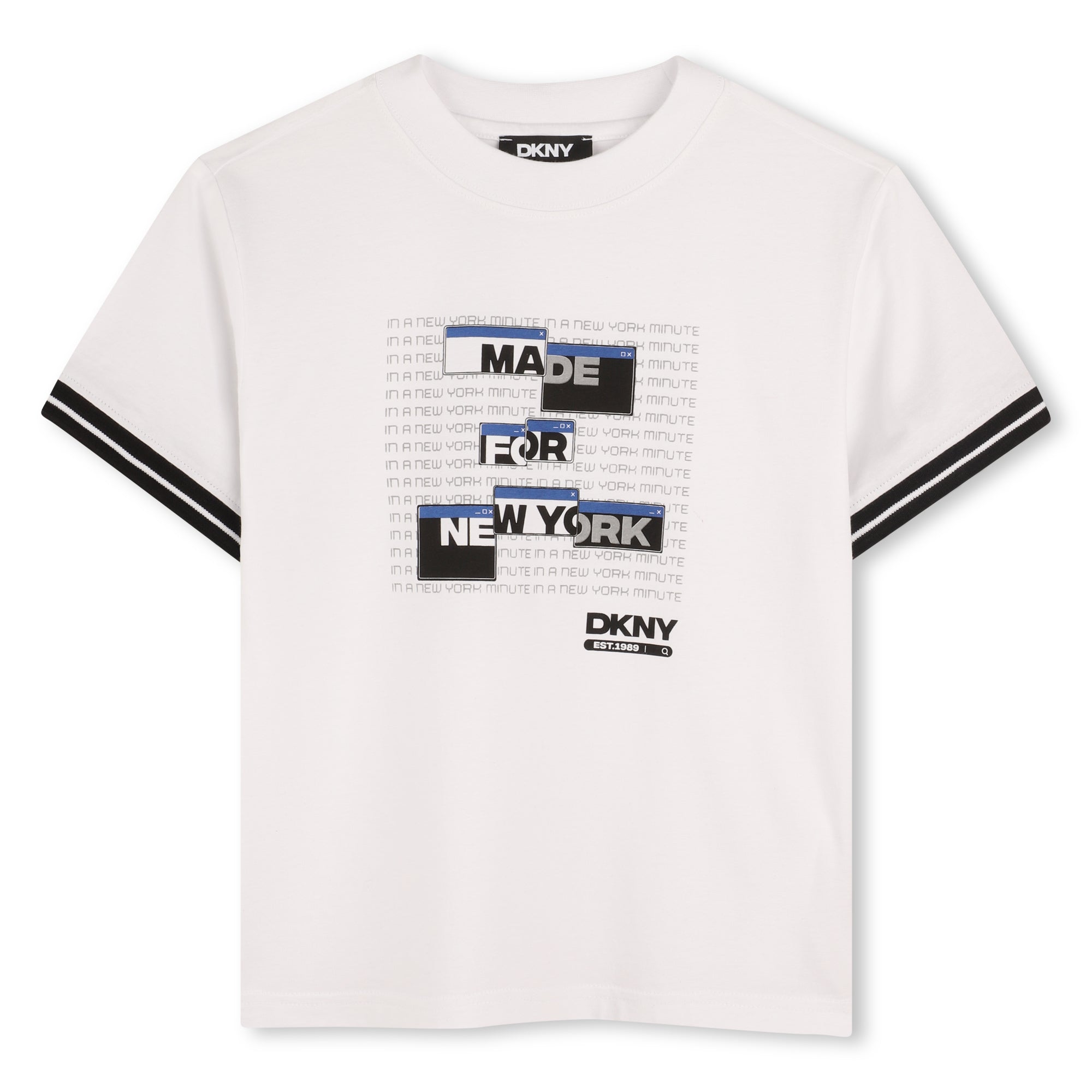Organic Cotton Short Sleeve T-Shirt with Printed Front and Striped Sleeve Detail