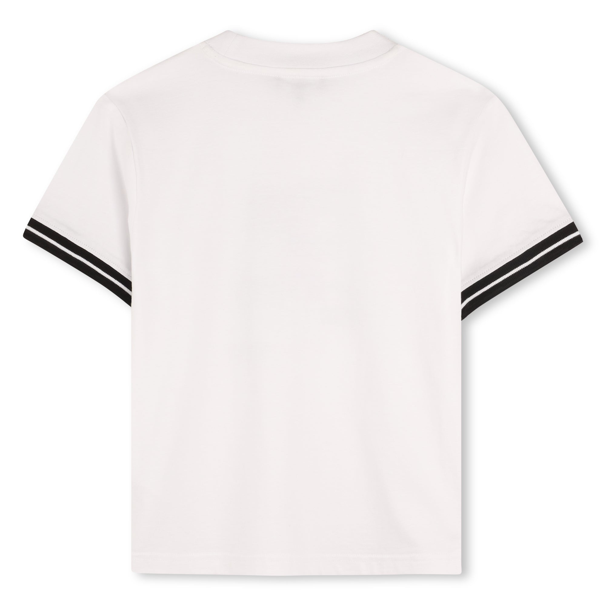 Organic Cotton Short Sleeve T-Shirt with Printed Front and Striped Sleeve Detail