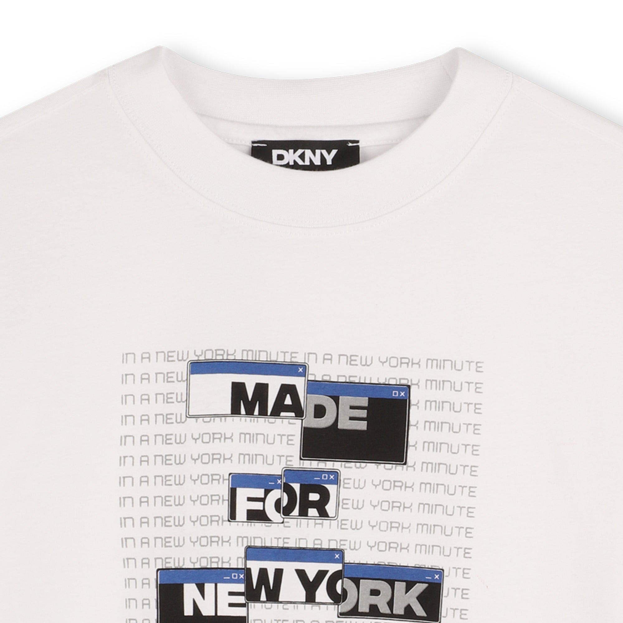 Organic Cotton Short Sleeve T-Shirt with Printed Front and Striped Sleeve Detail DKNY