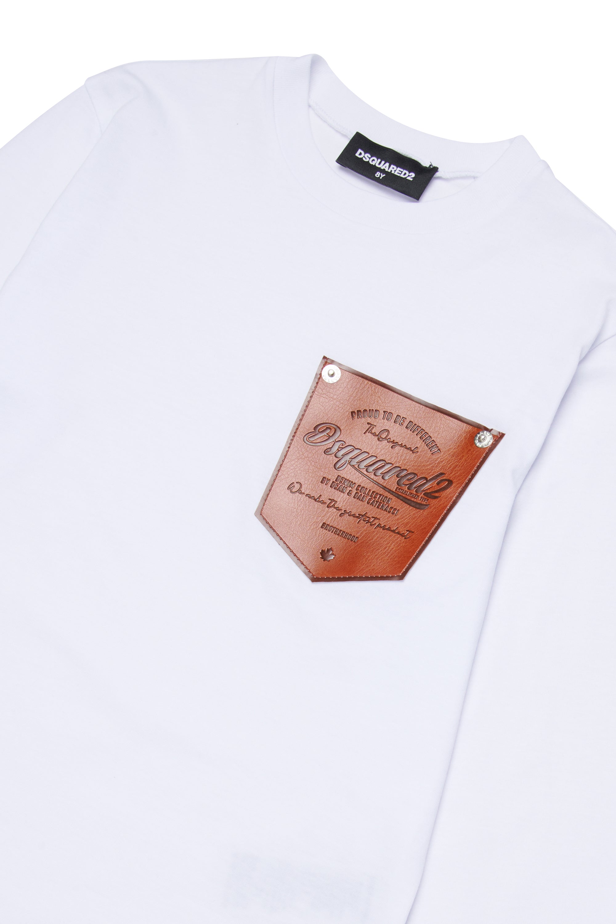 White Long Sleeve T-Shirt with Contrast Pocket for Kids Dsquared Kid