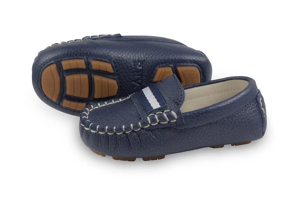 Navy Leather Loafers Oscars For Kids