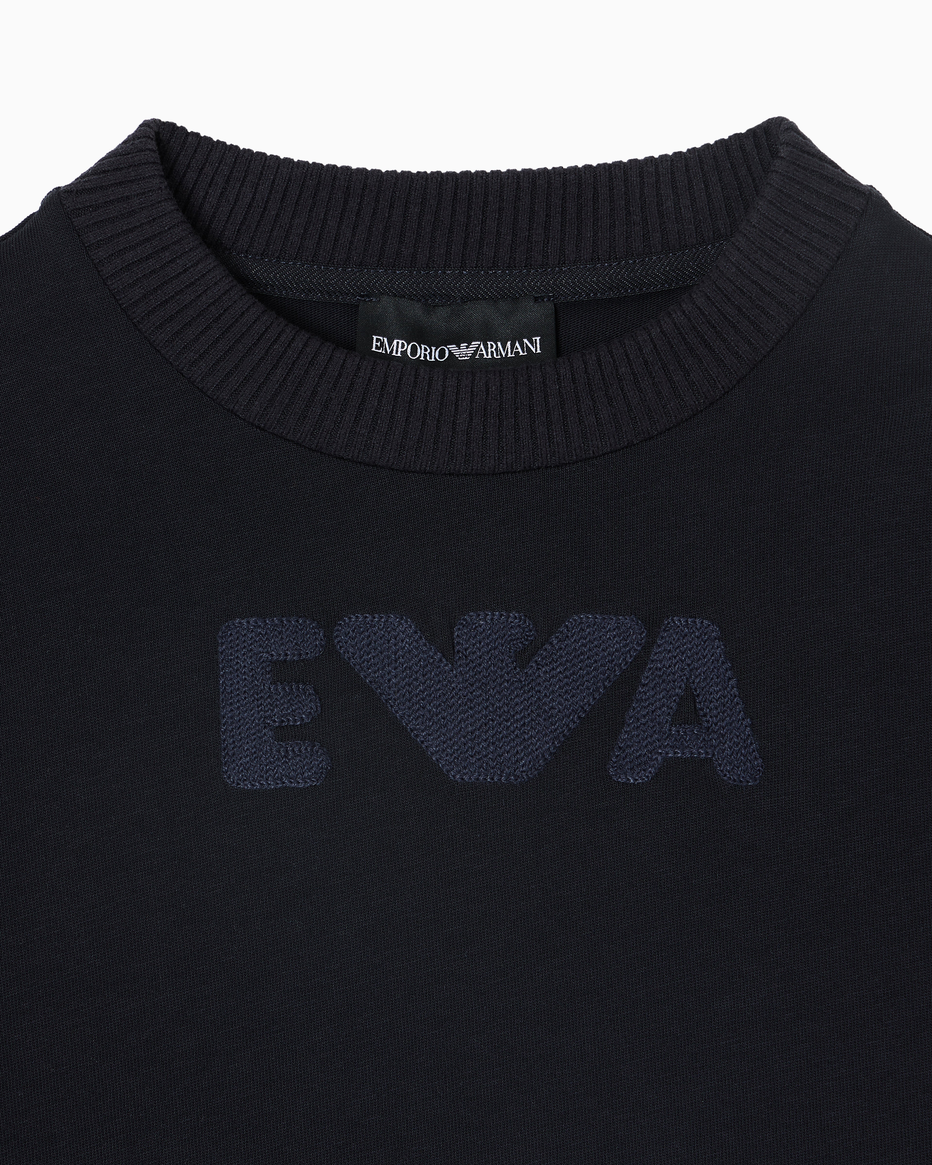 Kids Cotton T Shirt with Logo Detail, Navy Emporio Armani