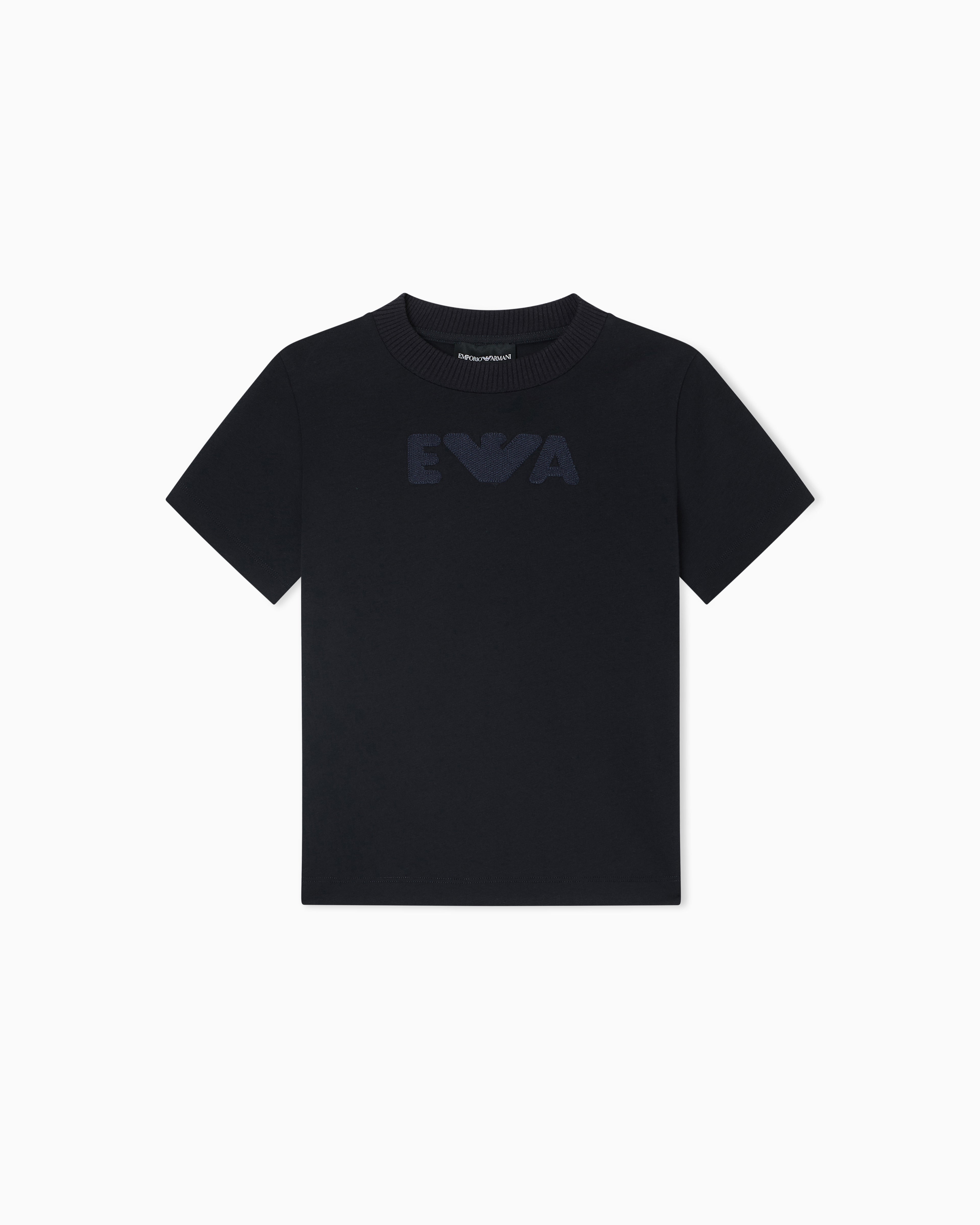 Kids Cotton T Shirt with Logo Detail, Navy