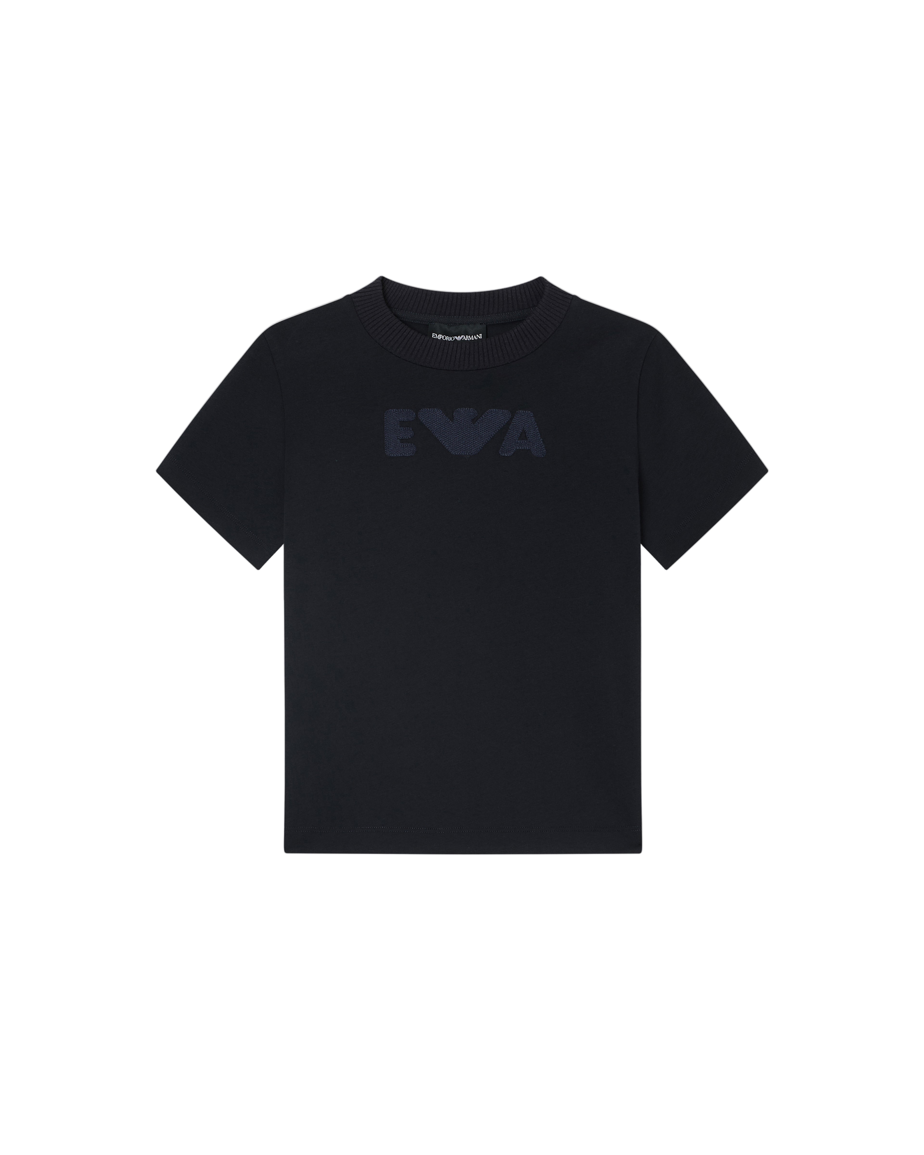 Kids Cotton T Shirt with Logo Detail, Navy Emporio Armani