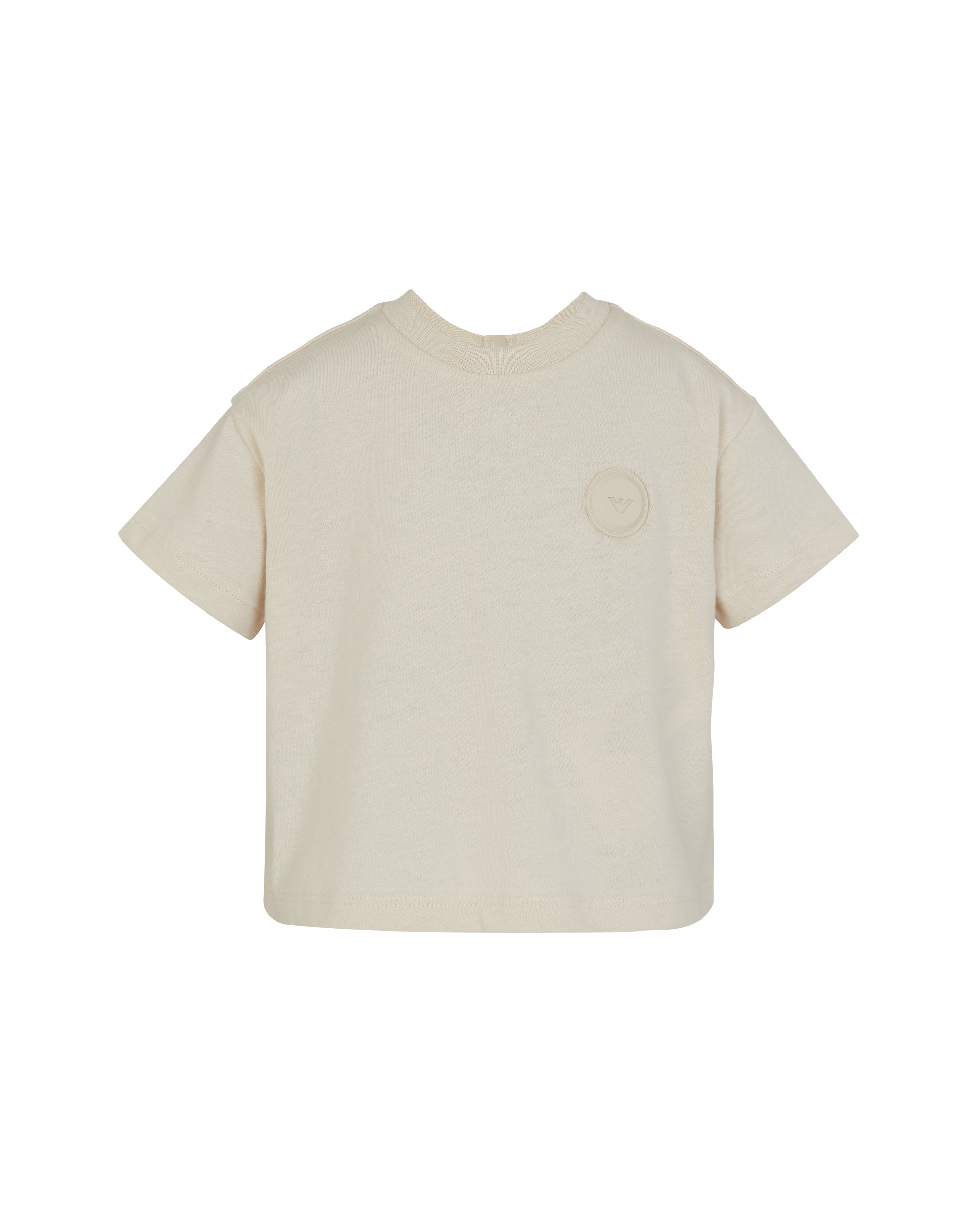 Beige Cotton Short Sleeve T-Shirt with Logo and Button Closure Emporio Armani