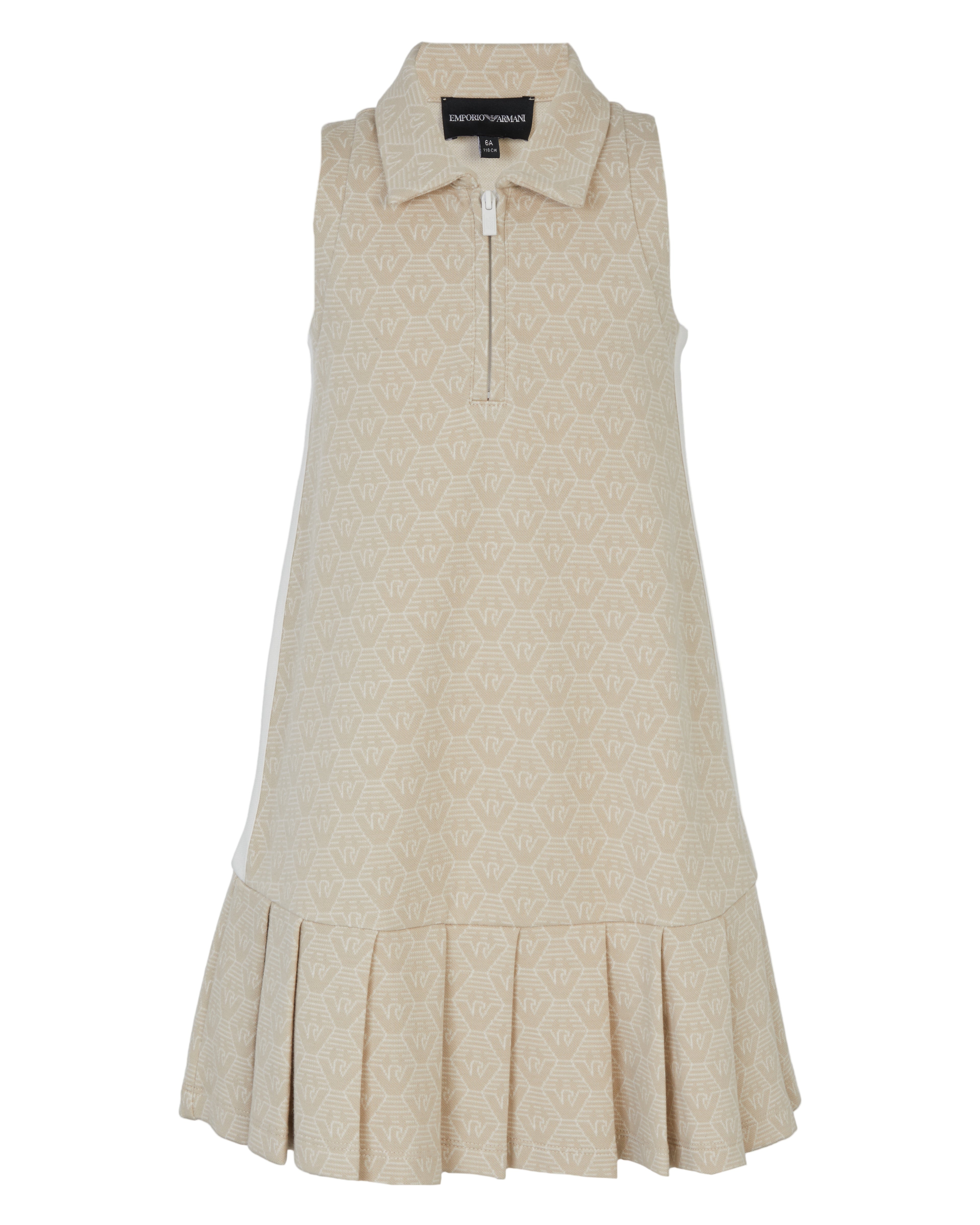 Pleated Sleeveless Polo Dress – Beige Monogram Emporio Armani