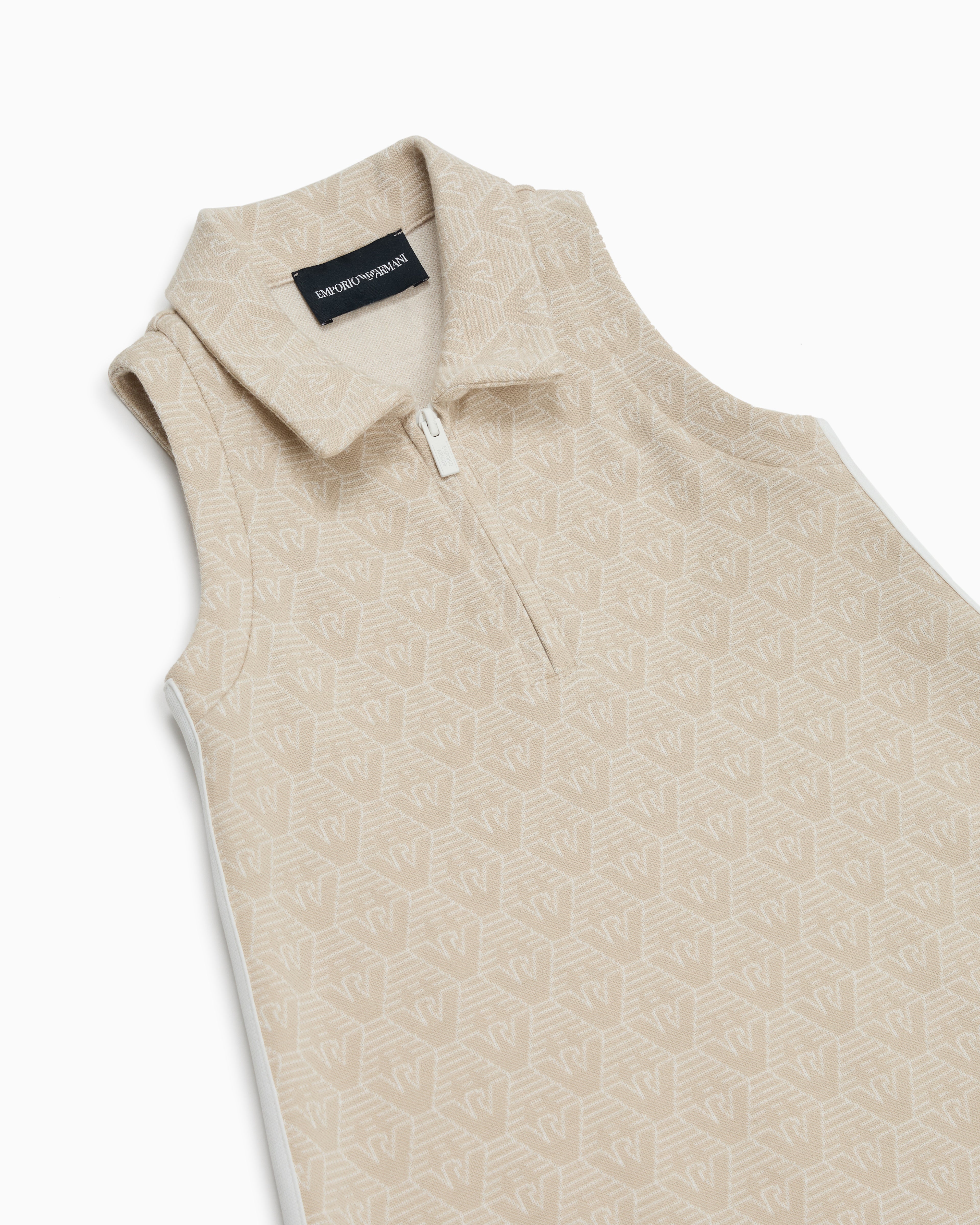 Pleated Sleeveless Polo Dress – Beige Monogram Emporio Armani