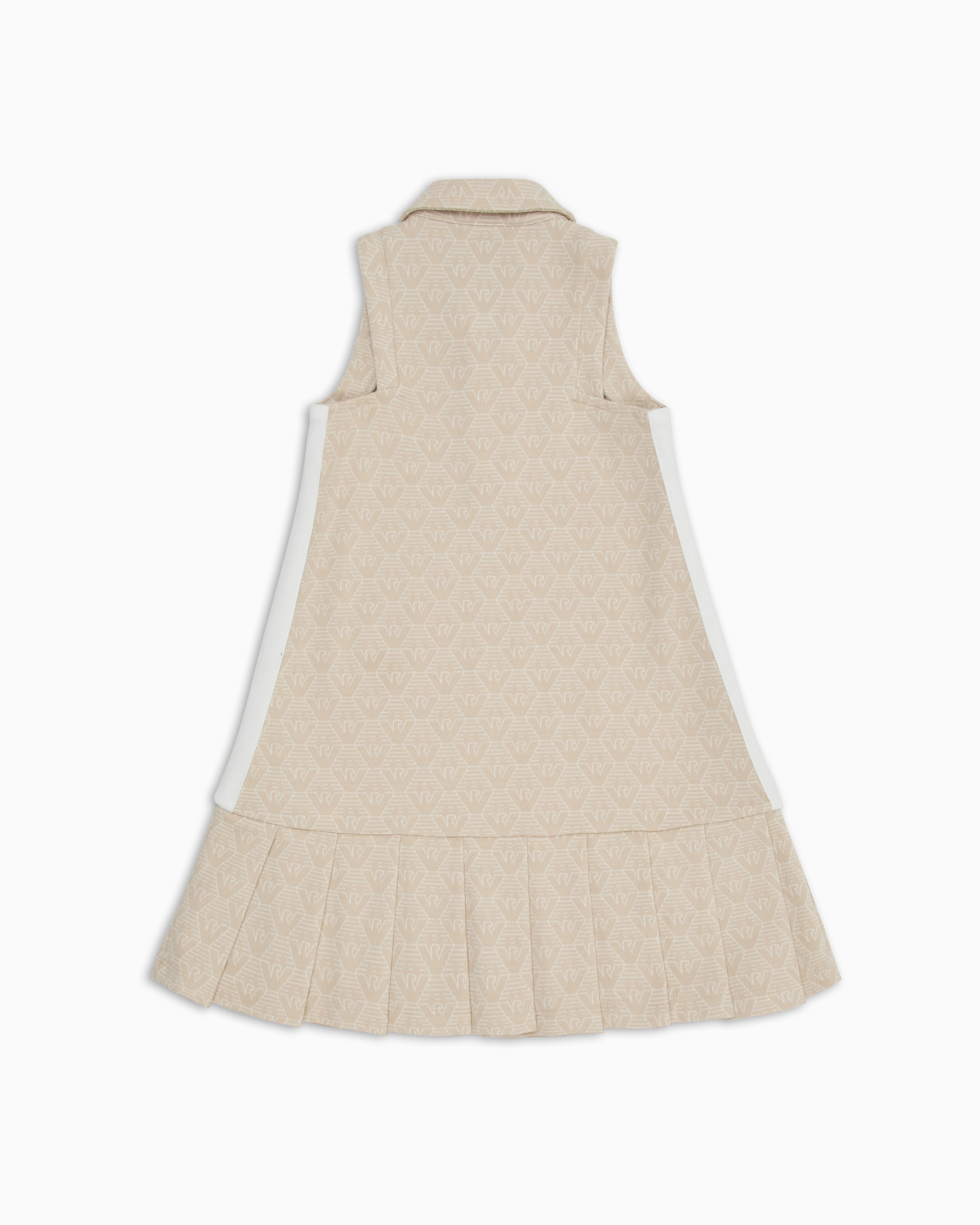 Pleated Sleeveless Polo Dress – Beige Monogram