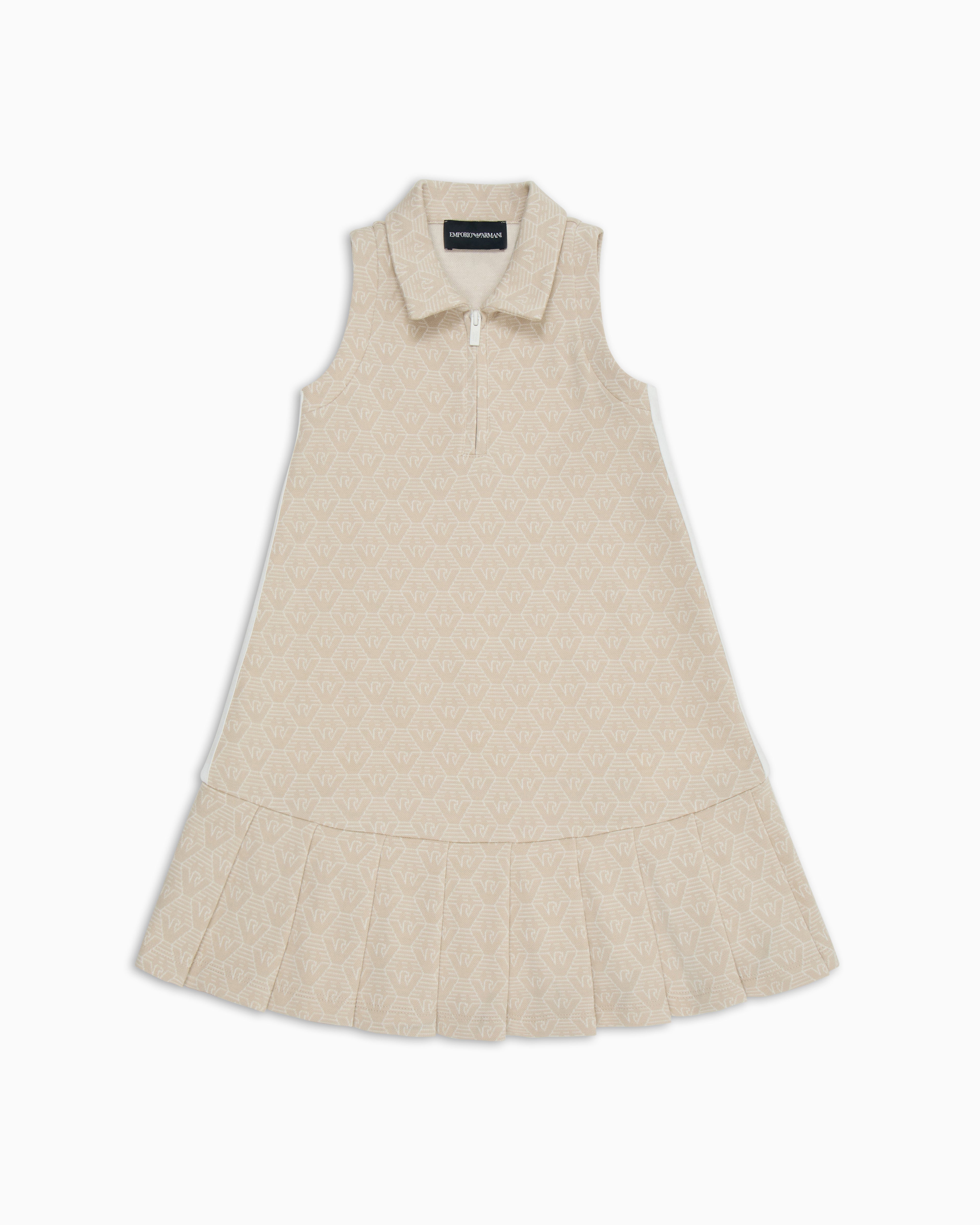 Pleated Sleeveless Polo Dress – Beige Monogram Emporio Armani