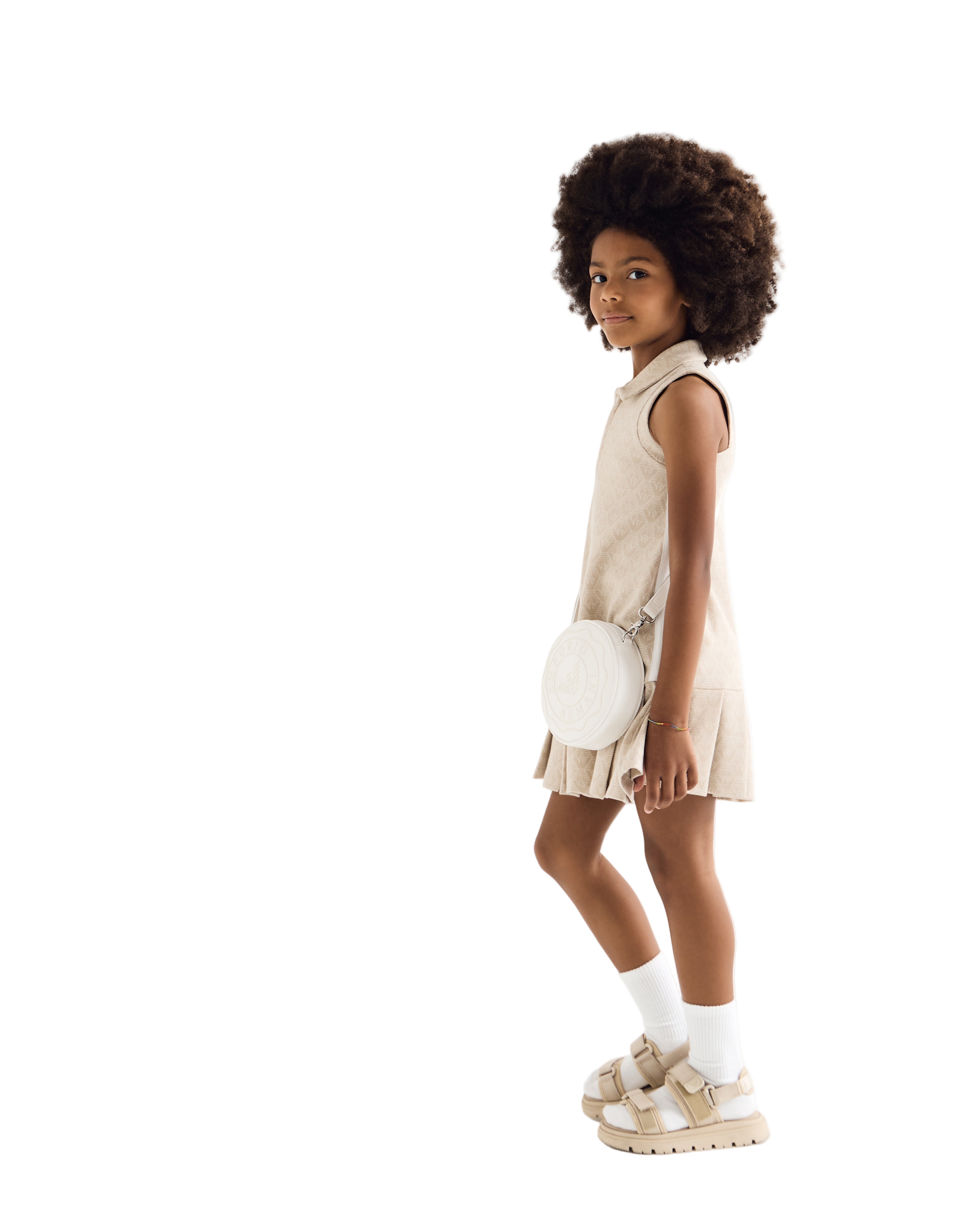 Pleated Sleeveless Polo Dress – Beige Monogram