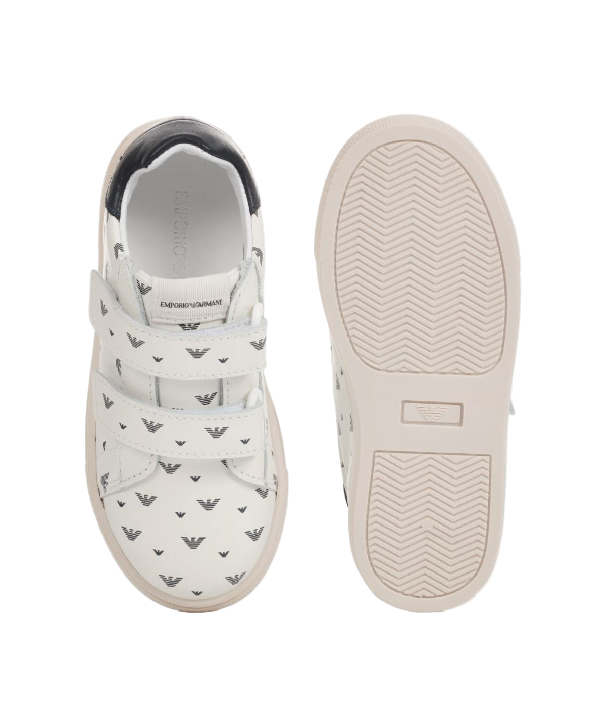 Ivory Leather Trainers Navy Eagle Logo Emporio Armani