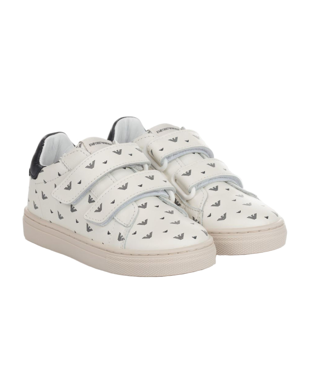 Ivory Leather Trainers Navy Eagle Logo