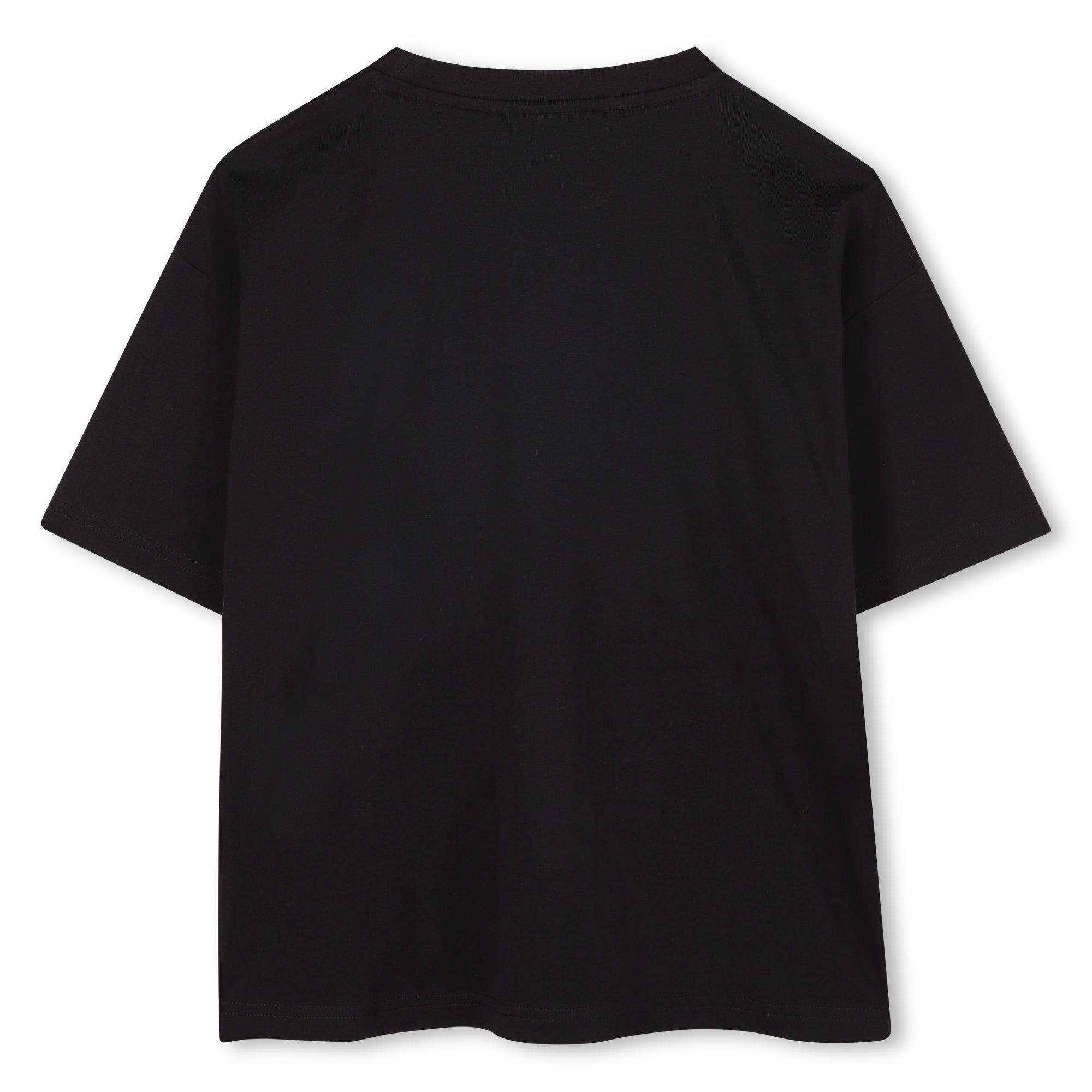Black Organic Cotton Short Sleeve T-Shirt with Split Logo and All-Over Print Background