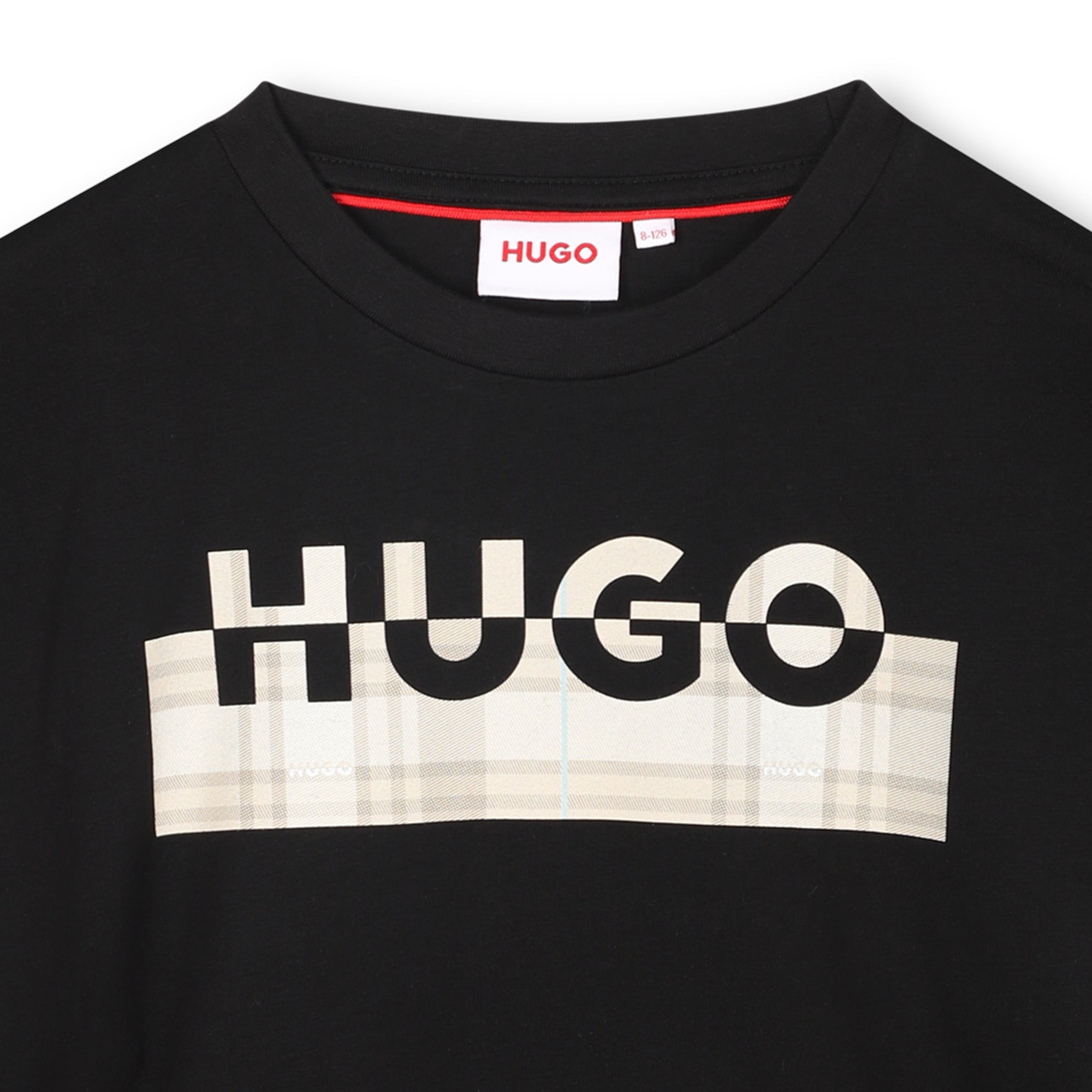 Black Organic Cotton Short Sleeve T-Shirt with Split Logo and All-Over Print Background